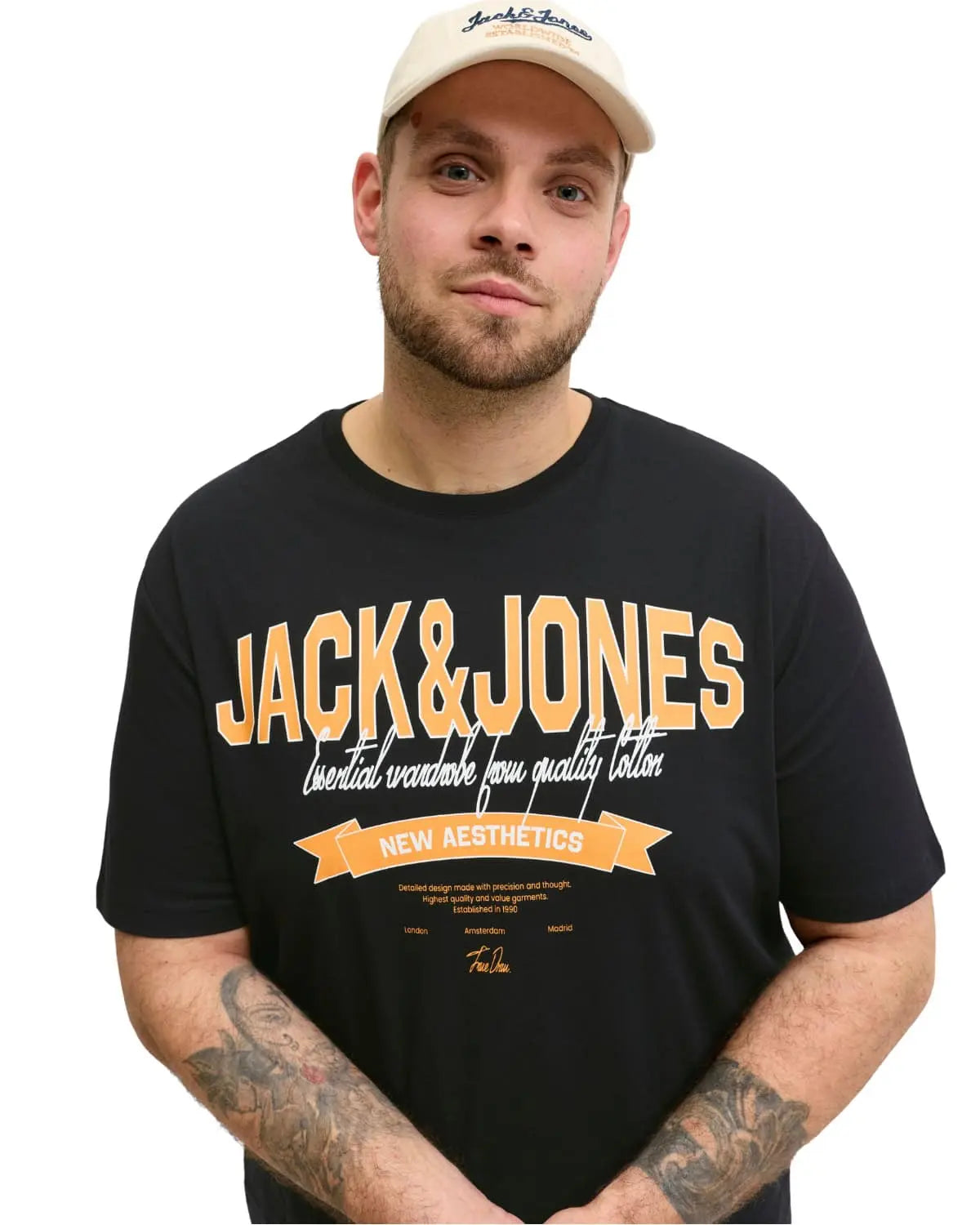 Velké pánské tričko s krátkým rukávem s výrazným potiskem Jack &amp; Jones 12289691 černé