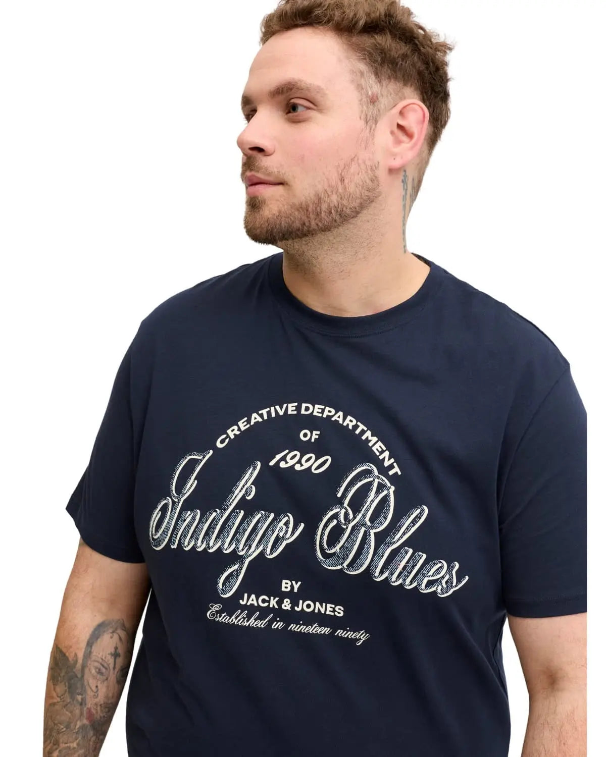Velké pánské tričko s krátkým rukávem s nápisy Jack &amp; Jones 12294518 tmavě modré