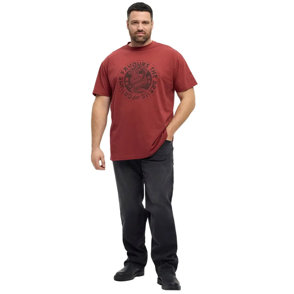 Duży męski t-shirt z efektownym nadrukiem koszulka z krótkim rękawem North Latitude 53334-0337 czerwona