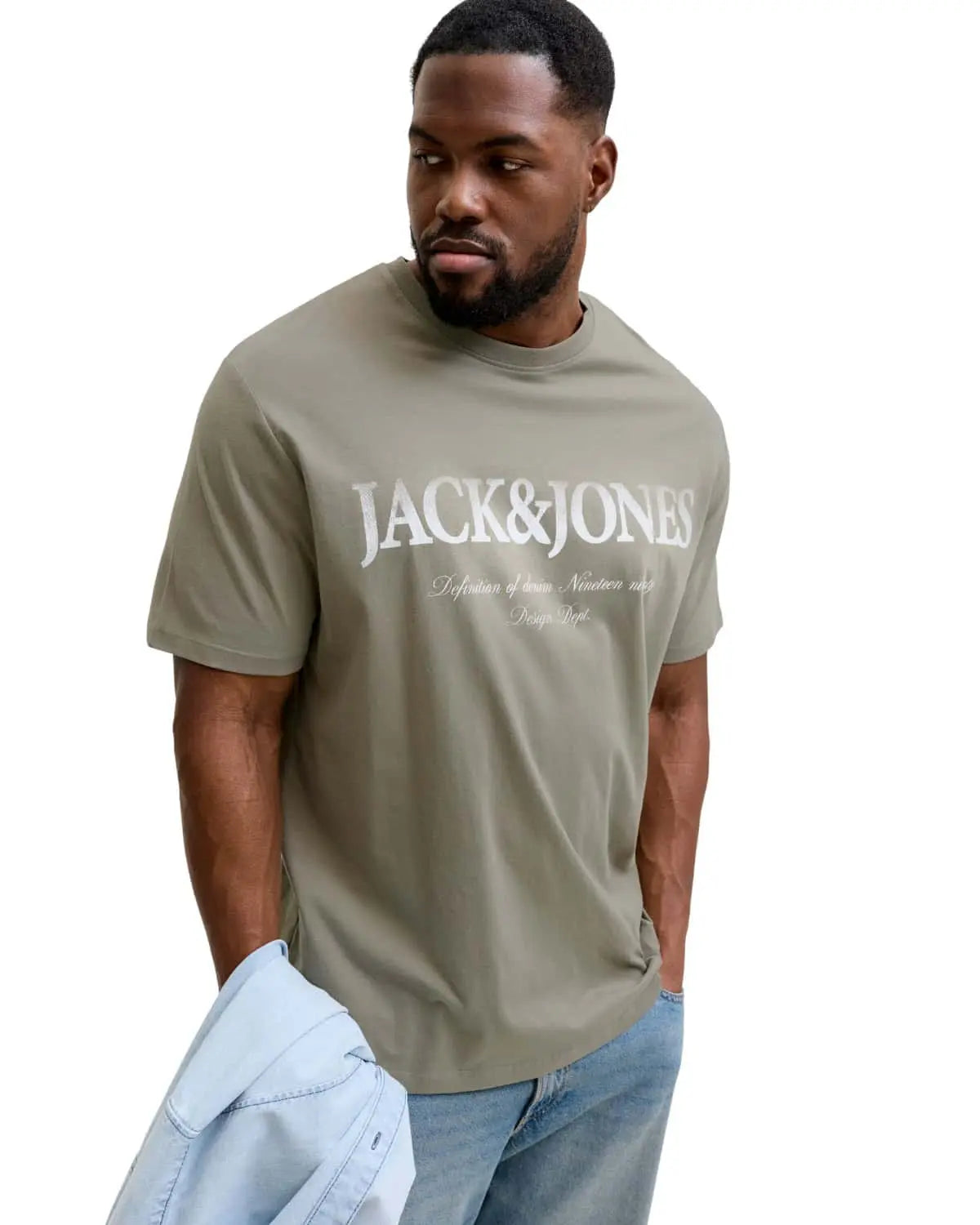 Pánské velké tričko s potiskem Jack &amp; Jones 12295977 khaki