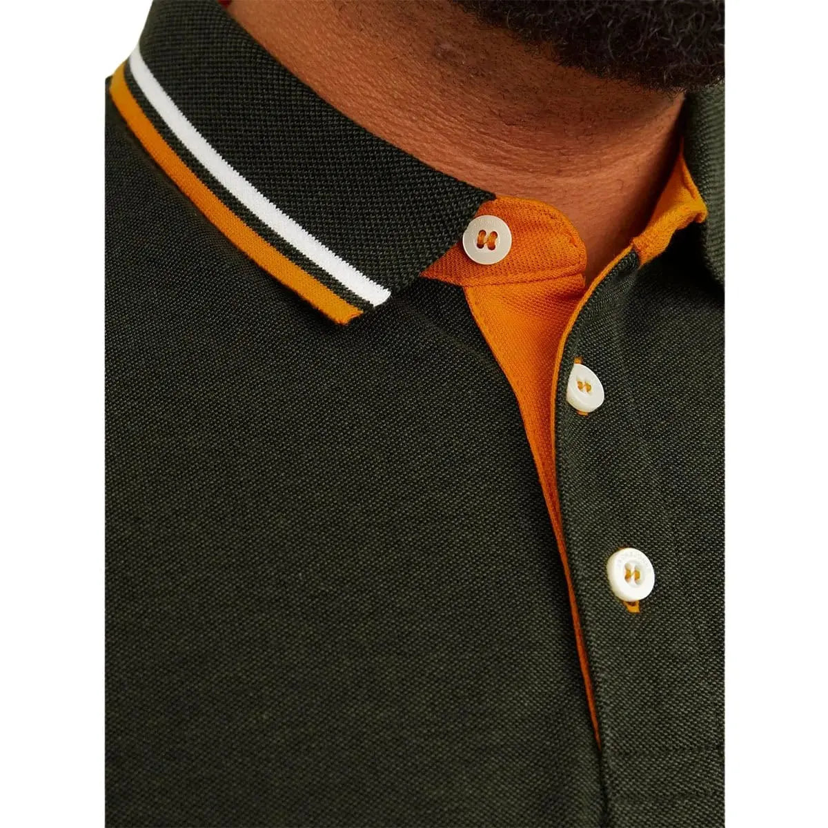 Duża męska polówka koszulka z kołnierzykiem Jack &amp; Jones 12143859 khaki z pomrańczowymi wstawkami