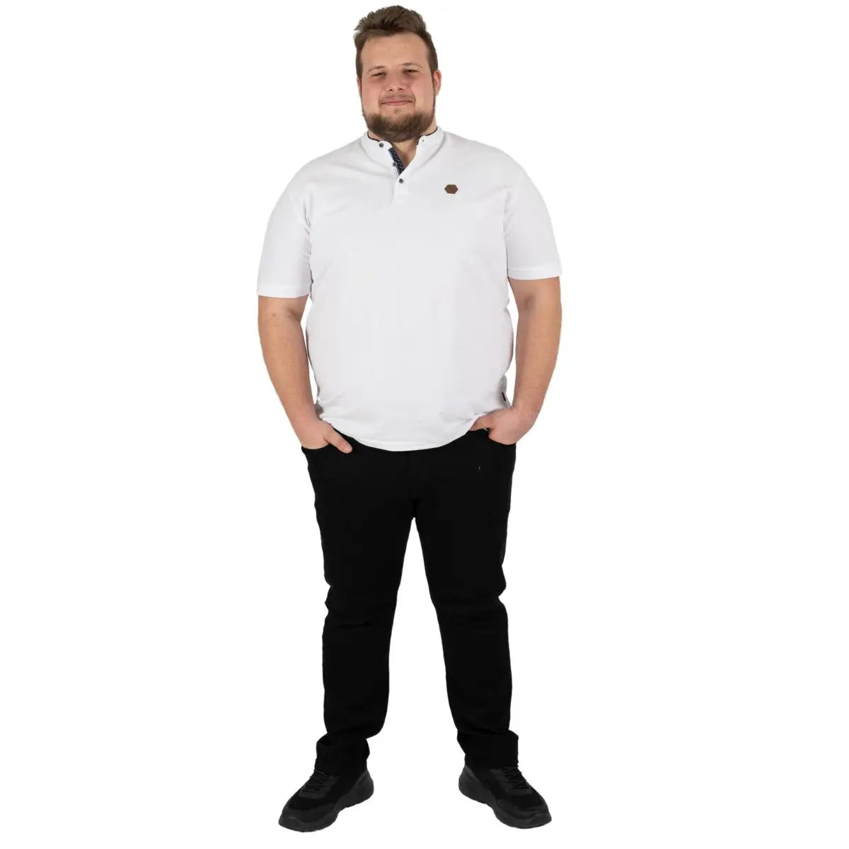 Velké pánské hladké polo tričko se stojatým límečkem Double PS-3046 bílé