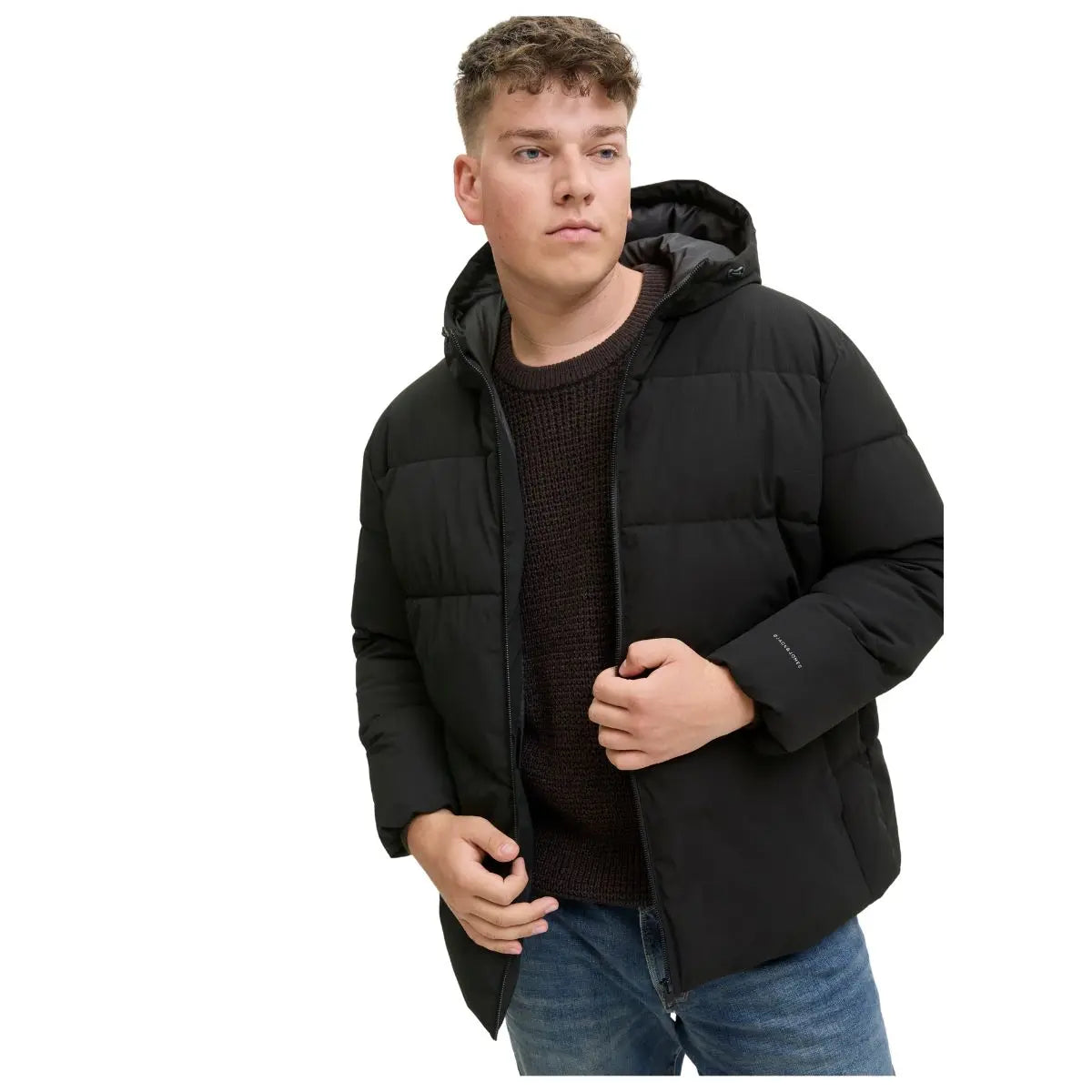 Velká pánská prošívaná bunda s kapucí Jack &amp; Jones 12283873 černá