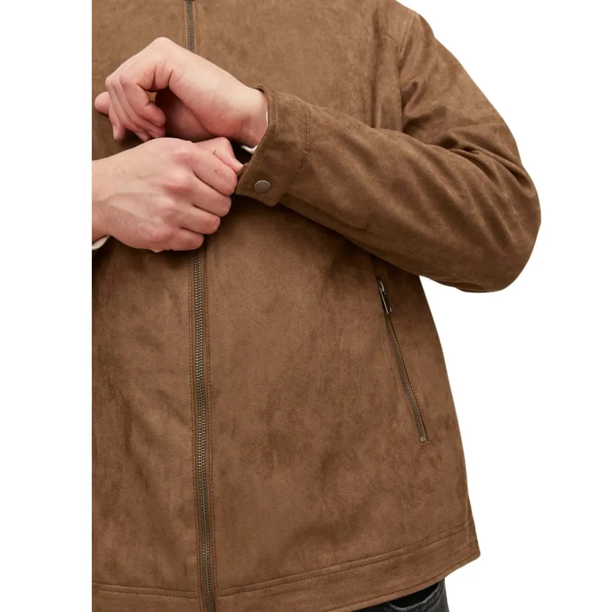 Duża męska kurtka zamszowa z kieszeniami na zamek Jack &amp; Jones 12230055 brązowa