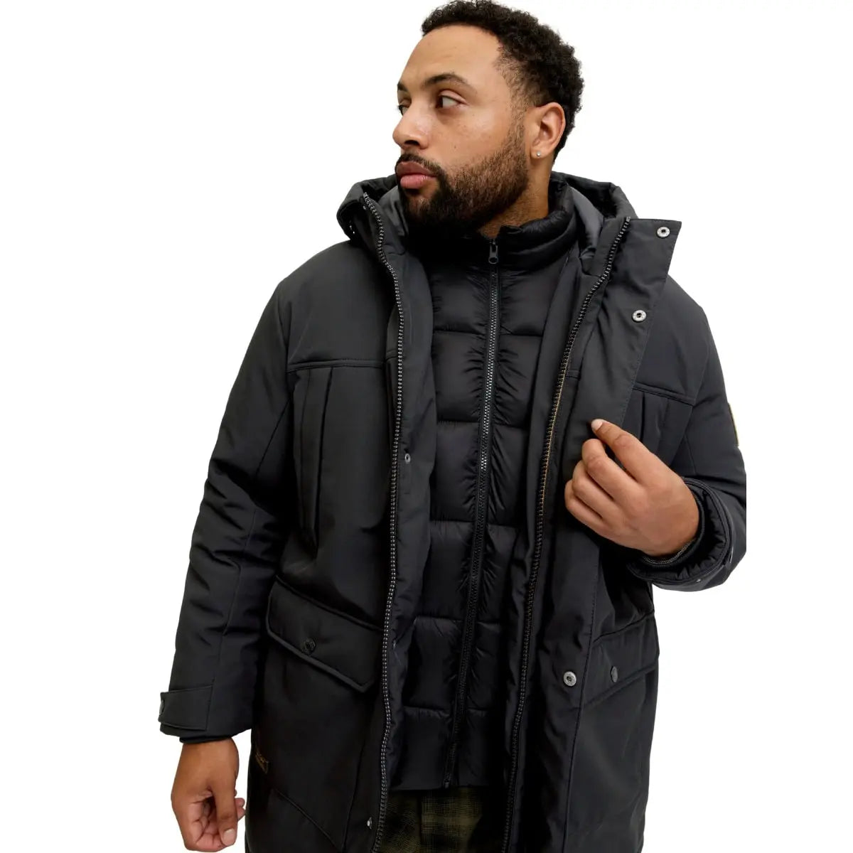 Velká pánská bunda s kapucí parka Jack &amp; Jones 12279797 černá 