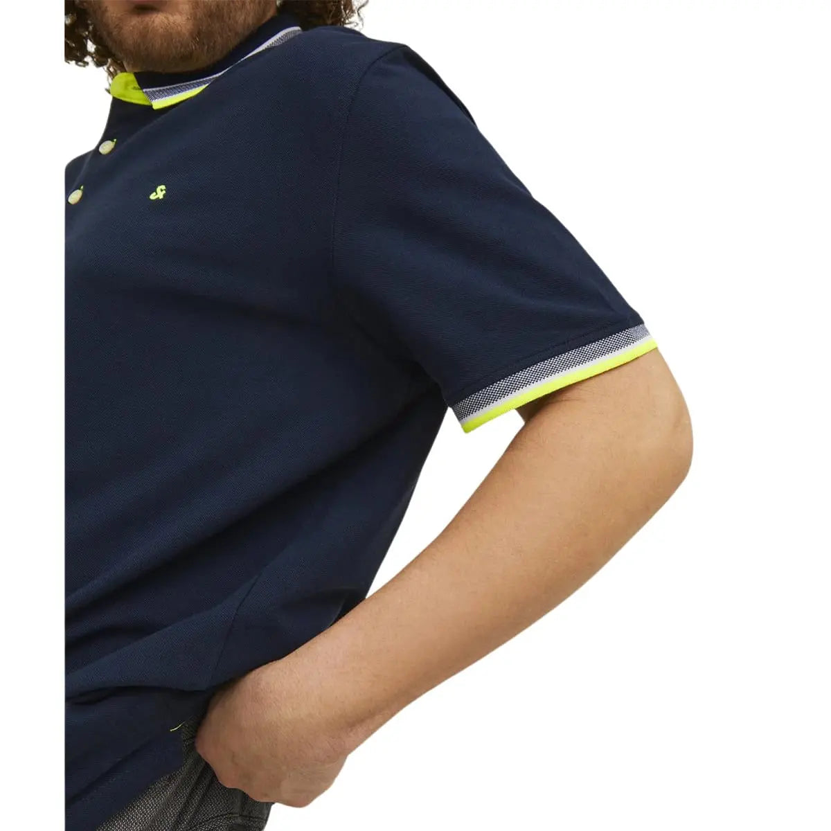 Pánská velká polokošile s límečkem Jack &amp; Jones 12143859 tmavě modrá se žlutou barvou