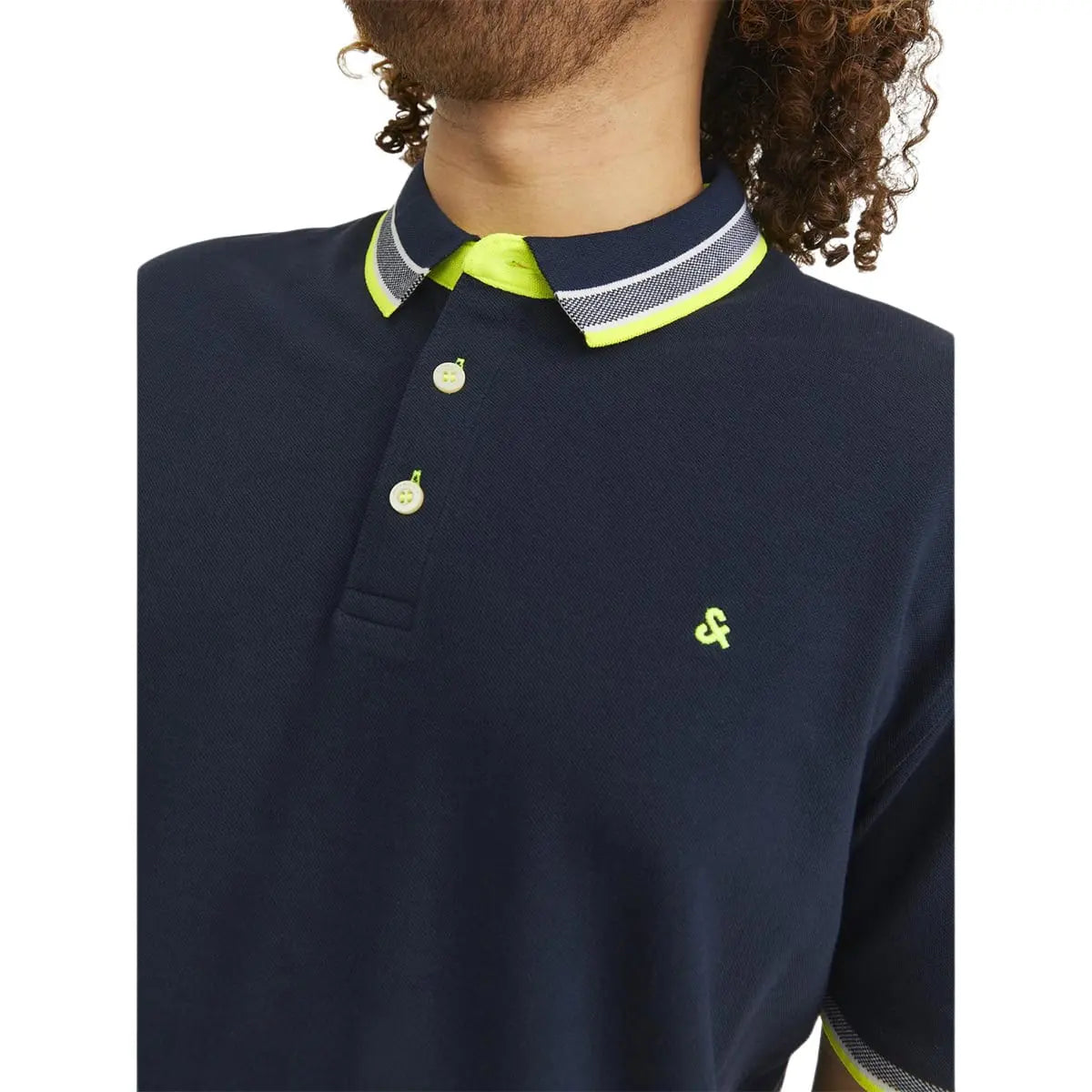Pánská velká polokošile s límečkem Jack &amp; Jones 12143859 tmavě modrá se žlutou barvou