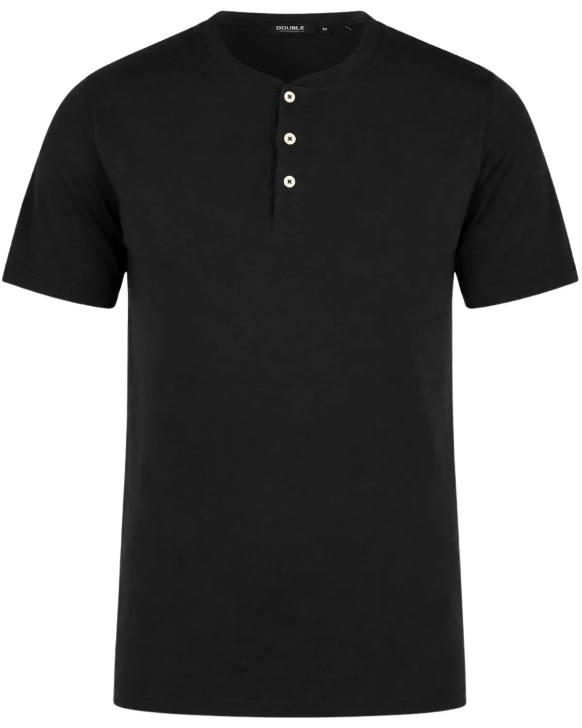 Velké pánské hladké tričko s knoflíky krátký rukáv t-shirt Double Urban Outfitters TS-9146 černé