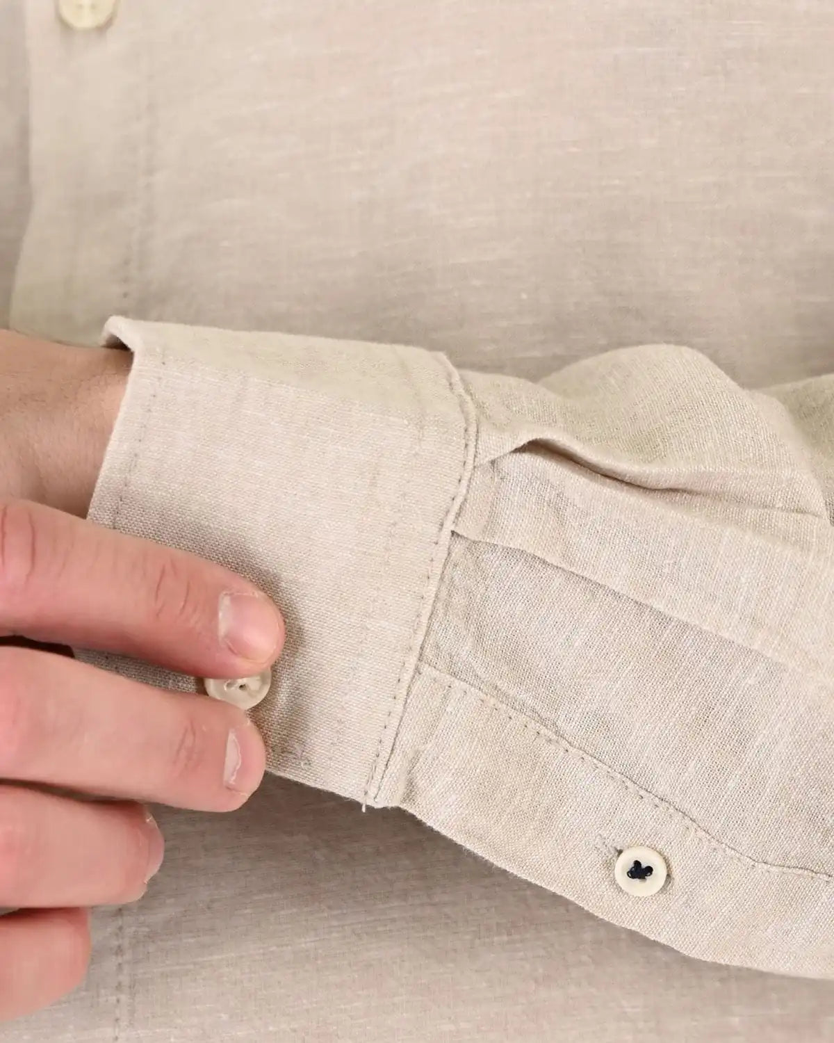 Pánská košile dlouhý rukáv hladká lněná Double Urban Outfitters GS-5191 béžová