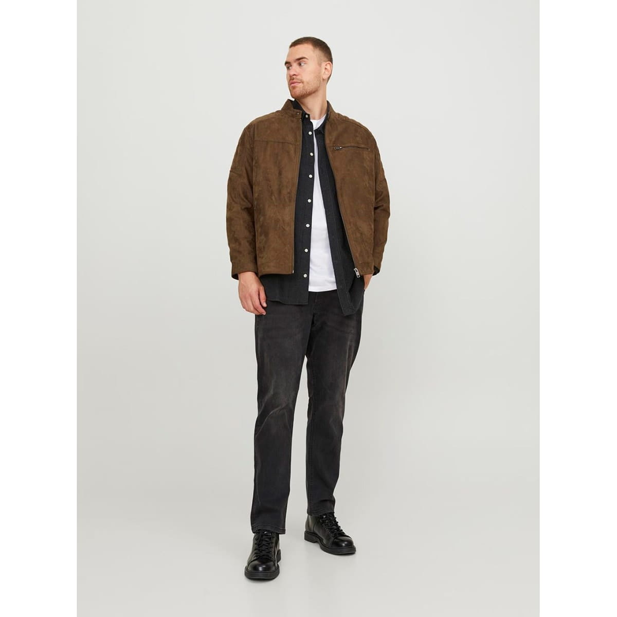 Jack &amp; Jones velká pánská semišová lehká bunda 12172908 hnědá