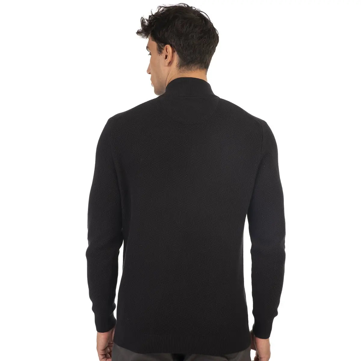 Duży męski rozpinany sweter ze stójką Double Urban Outfitters Knit-8014 czarny