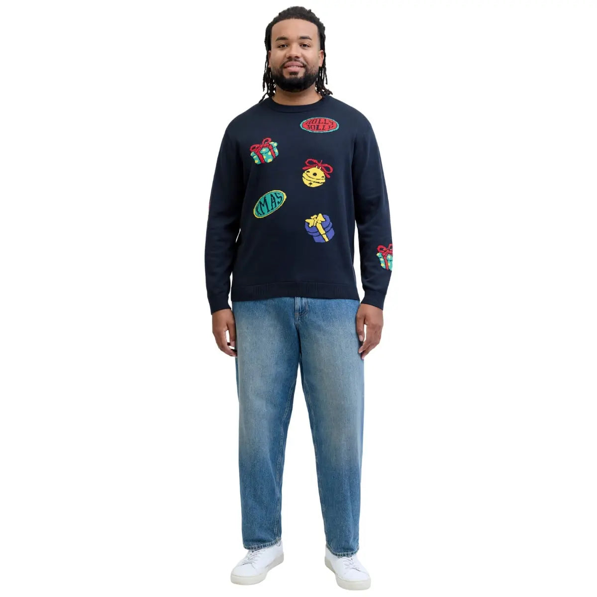 Velký pánský vánoční svetr přes hlavu Jack &amp; Jones 12288022 tmavě modrý