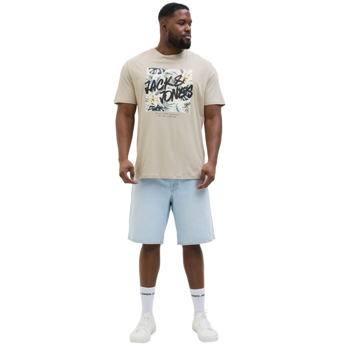 Velké pánské tričko s potiskem a nápisem Jack &amp; Jones 12275757 béžová