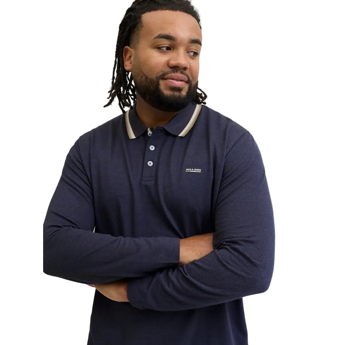 Duża męska koszulka polo z długim rękawem Jack &amp; Jones 12287555 granatowa