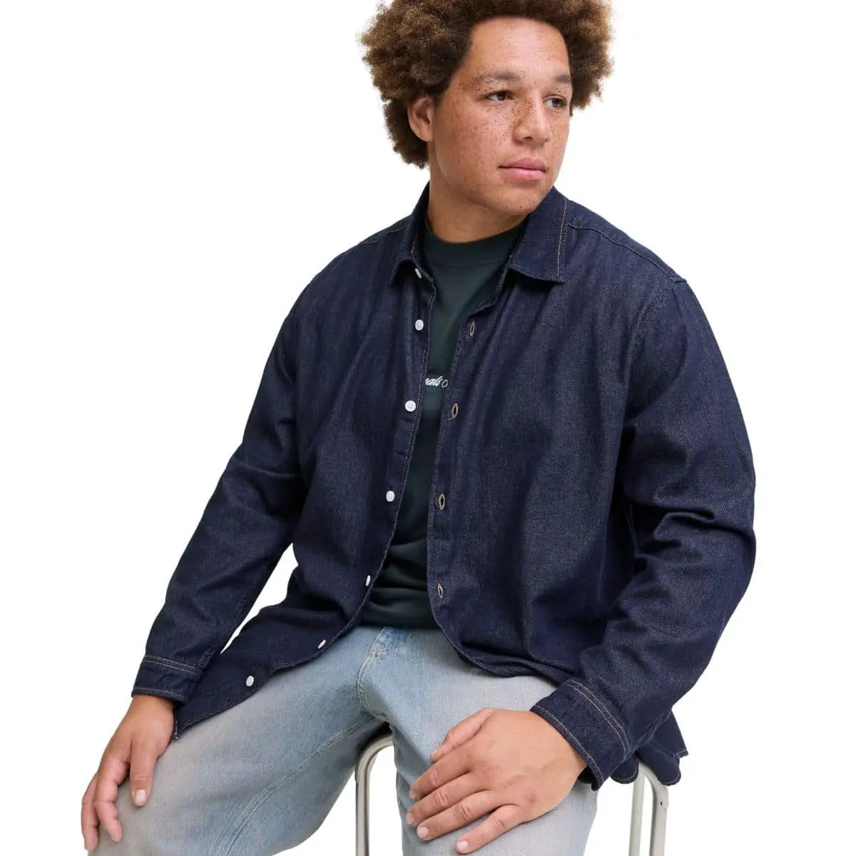 Velká pánská jeansová košile s dlouhým rukávem Jack &amp; Jones 12283674 tmavě modrá
