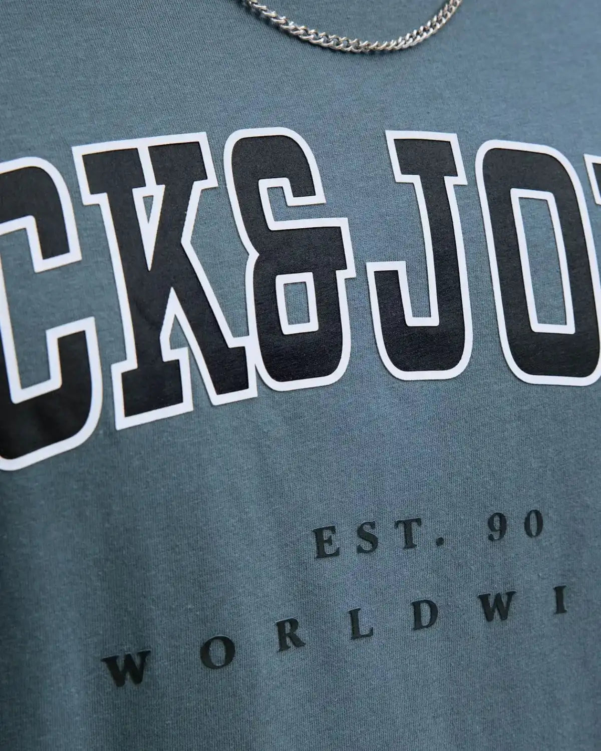 Duża męska koszulka bawełniana t-shirt z napisami Jack &amp; Jones 12258871 szaroniebieski