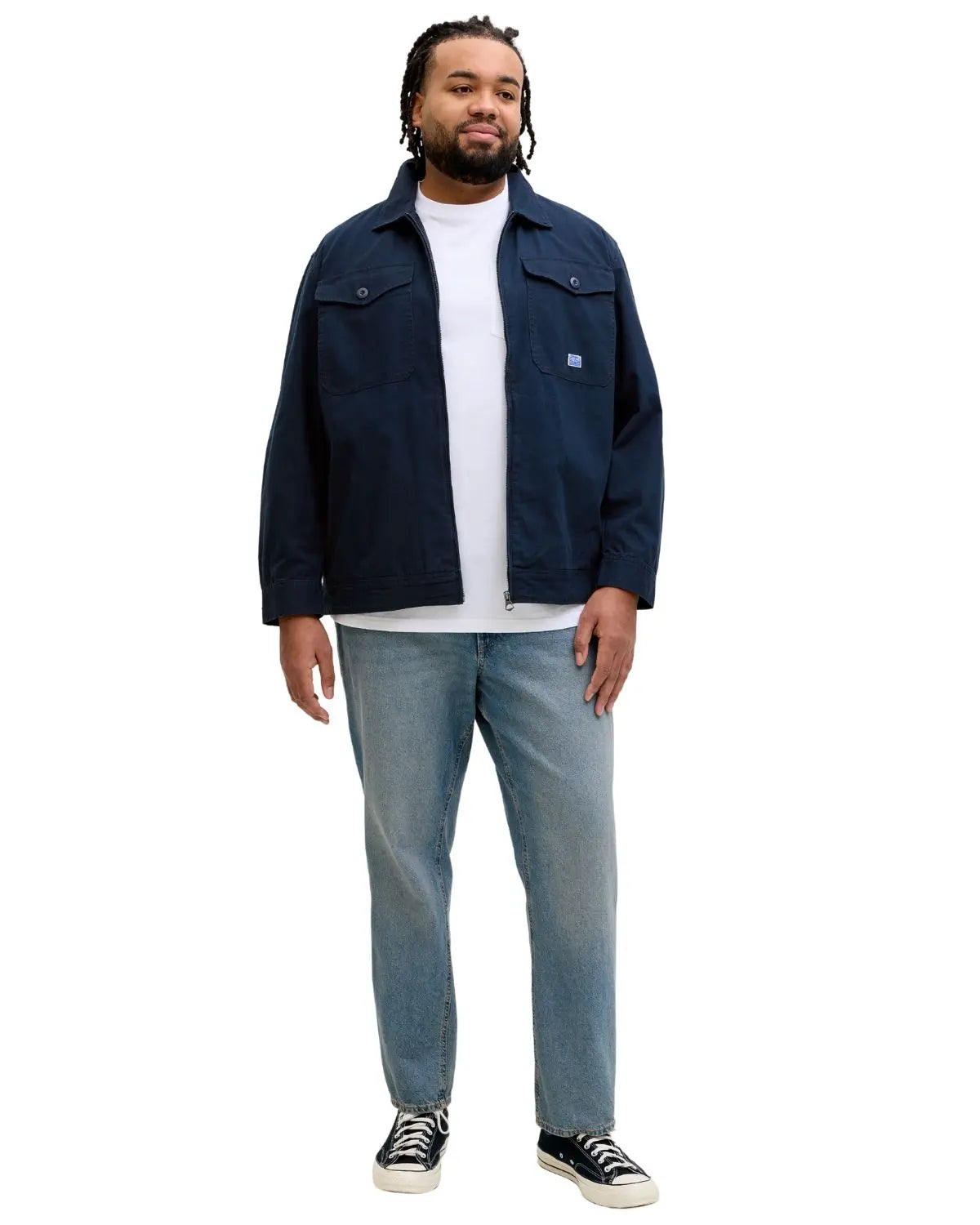 Velká pánská lehká přechodová bunda s límcem Jack &amp; Jones 12294853 tmavě modrá