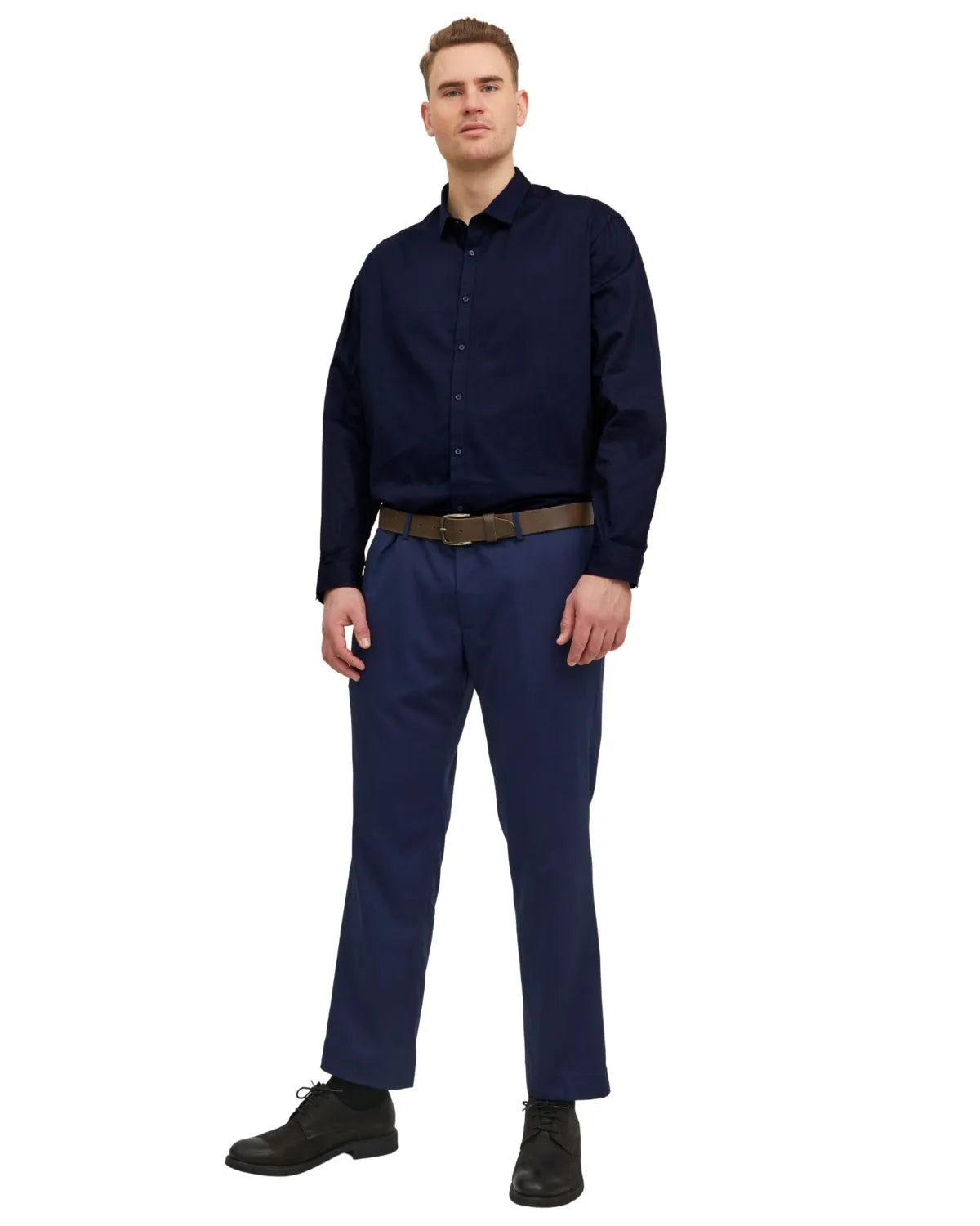 Velká pánská košile s dlouhým rukávem jednobarevná Jack &amp; Jones 12235157 tmavě modrá
