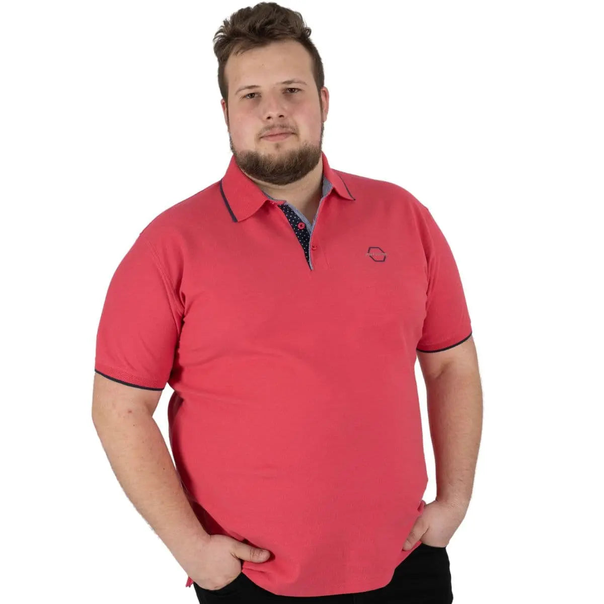 Velké pánské polo tričko a ozdobným límcem Double PS-3045 malinová