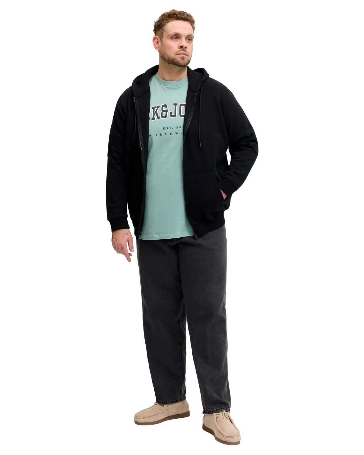 Velké pánské bavlněné tričko s nápisy Jack &amp; Jones 12258871 mátové