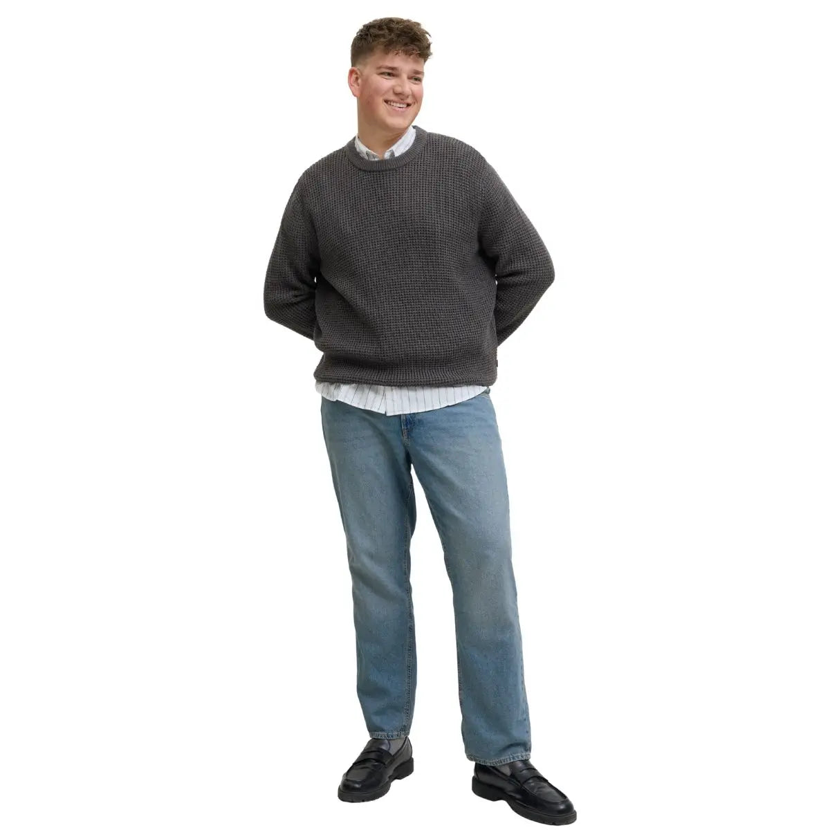 Velký pánský svetr přes hlavu Jack &amp; Jones 12287722 tmavě šedý