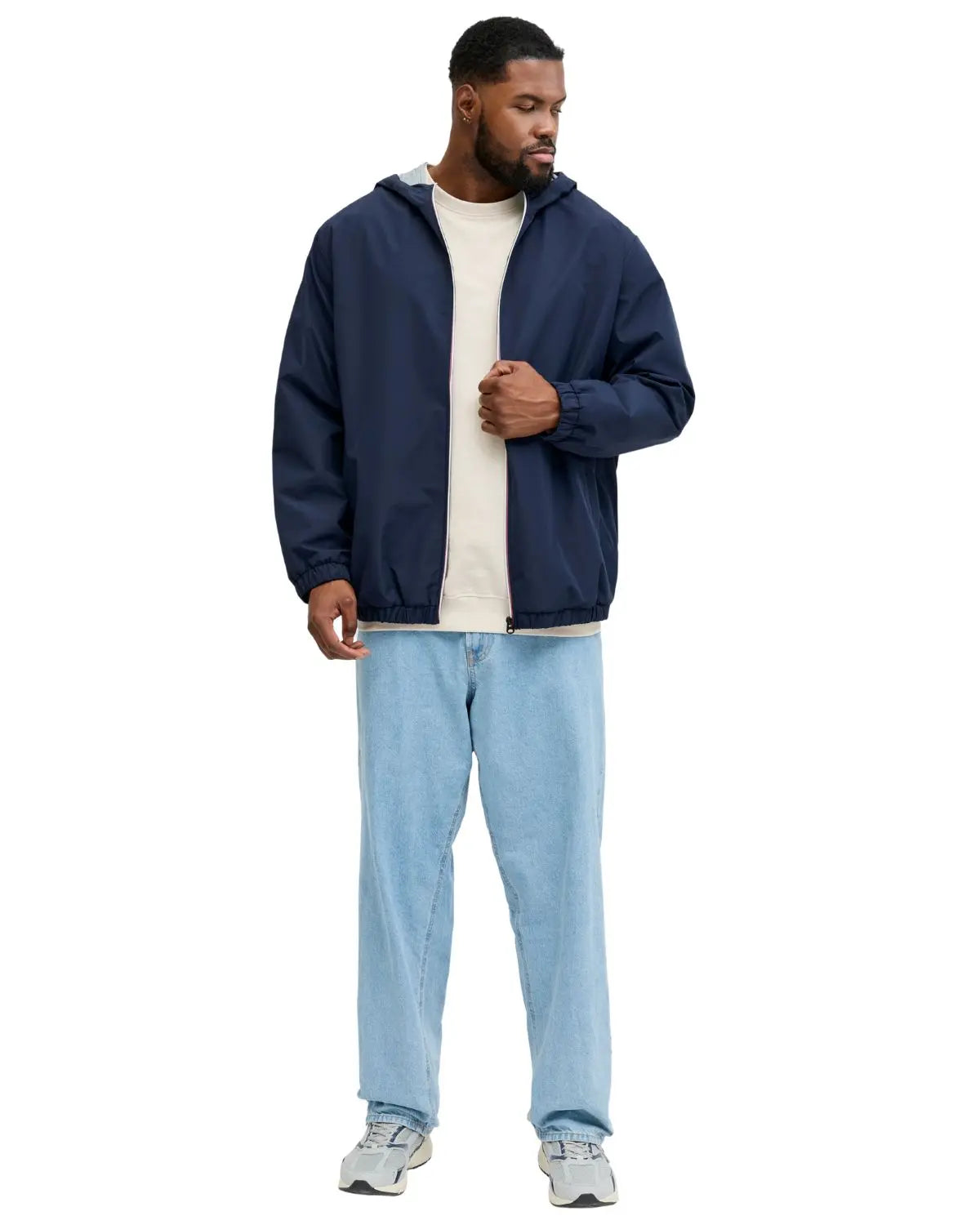 Pánská velká přechodová bunda s kapucí Jack &amp; Jones 12289247 tmavě modrá
