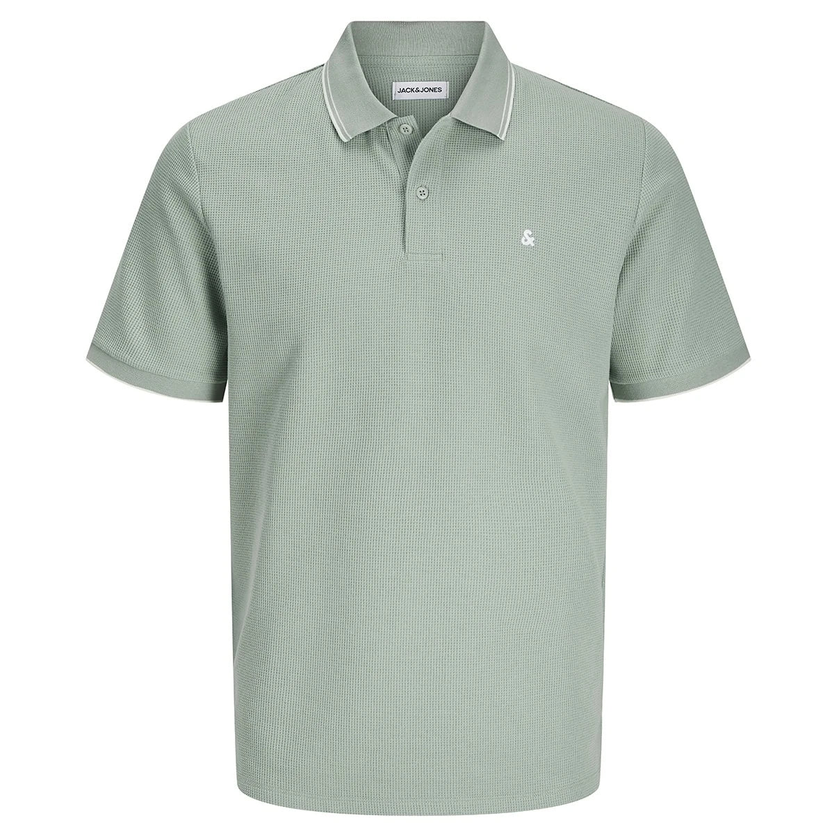 Velké pánské polo tričko s límečkem Jack &amp; Jones 12274980 světle zelené s bílými vsadkami na límečku