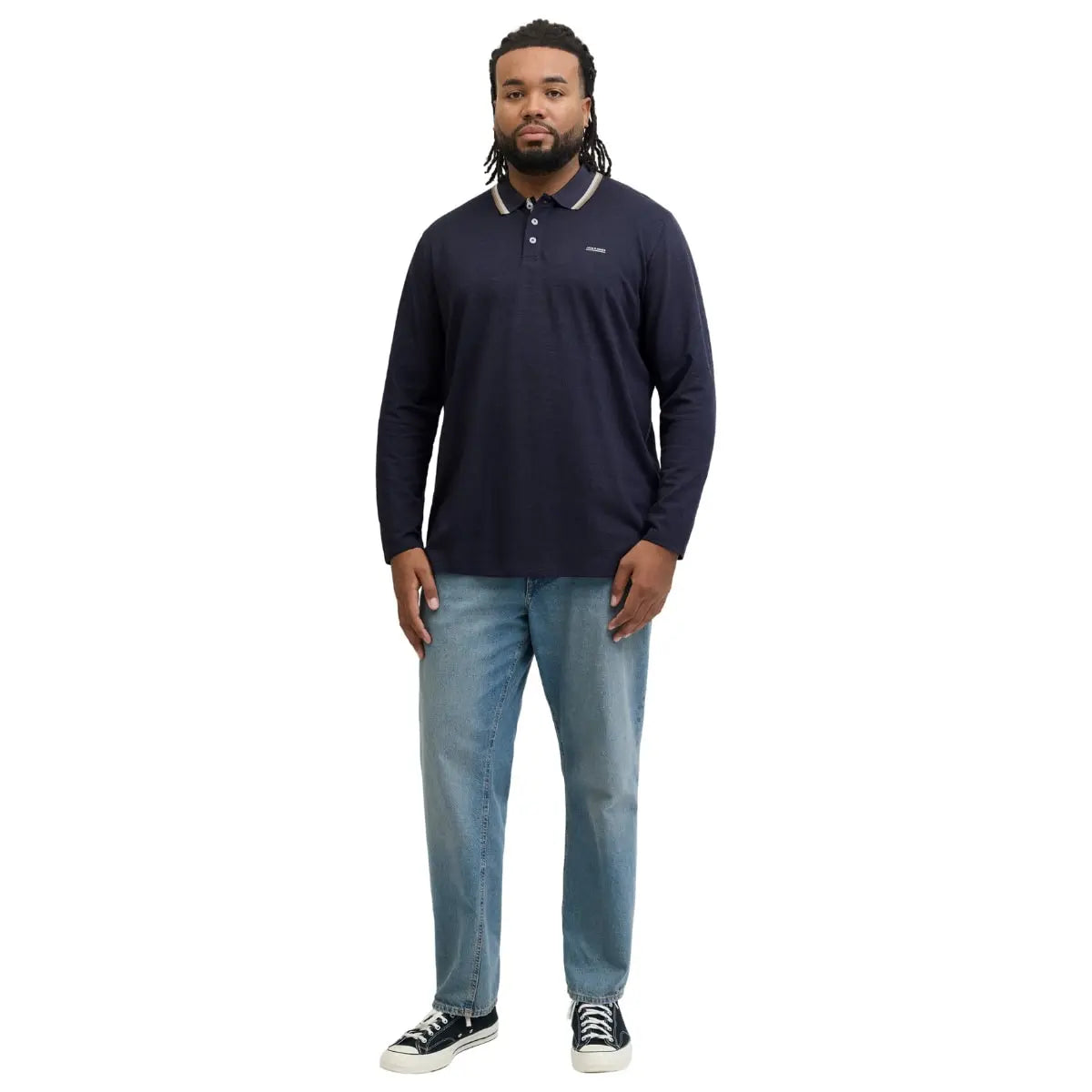 Duża męska koszulka polo z długim rękawem Jack &amp; Jones 12287555 granatowa