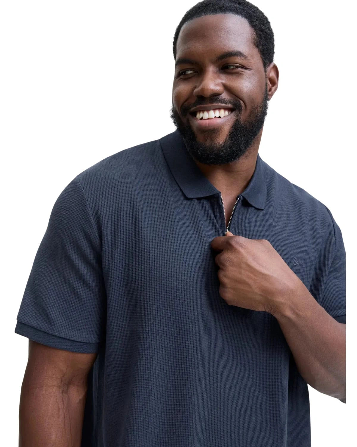 Velké pánské polo tričko s límečkem jednobarevné na zip Jack &amp; Jones 12284618 tmavě modrá 