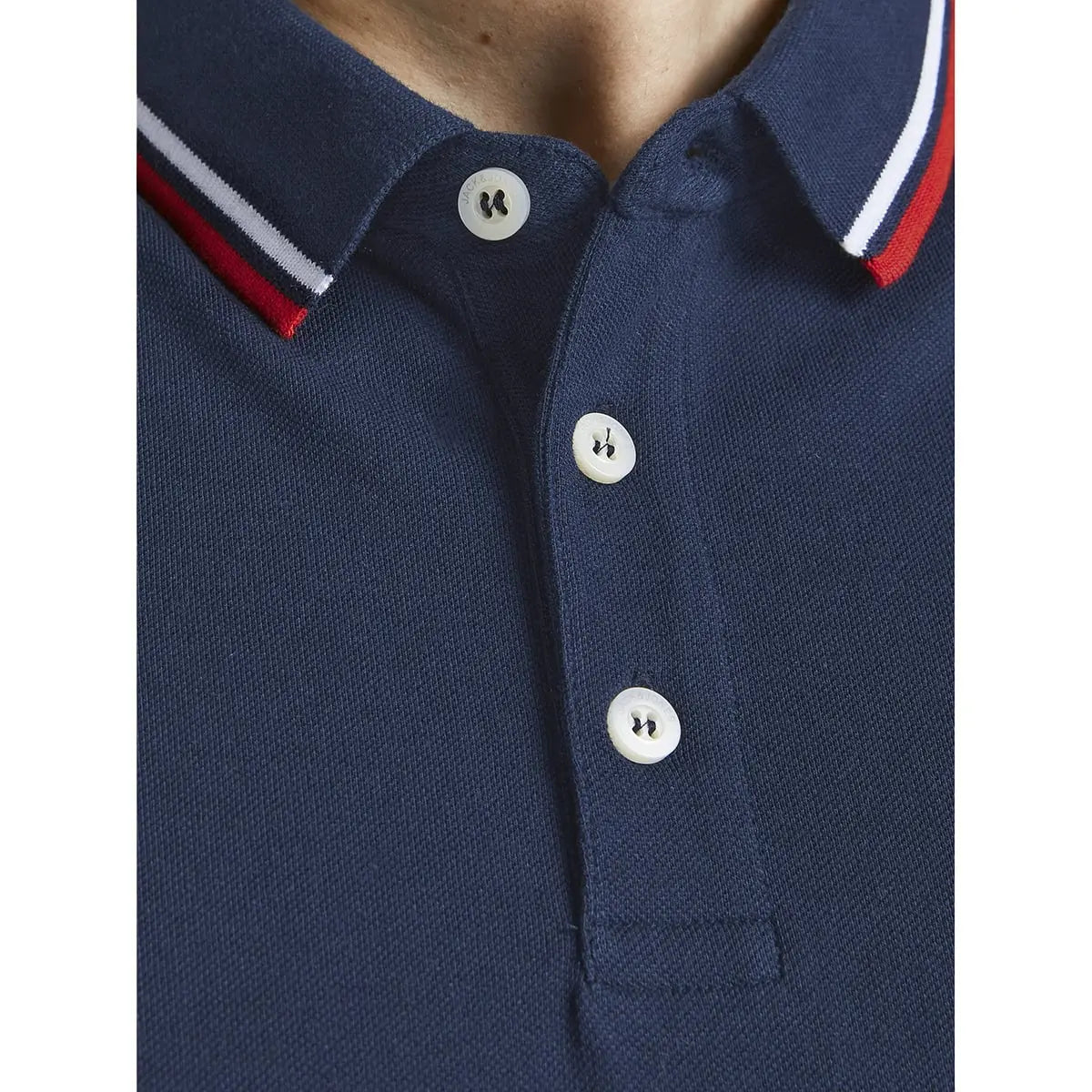 Duża męska polówka koszulka z kołnierzykiem Jack &amp; Jones 12143859 granatowa z czerwonym
