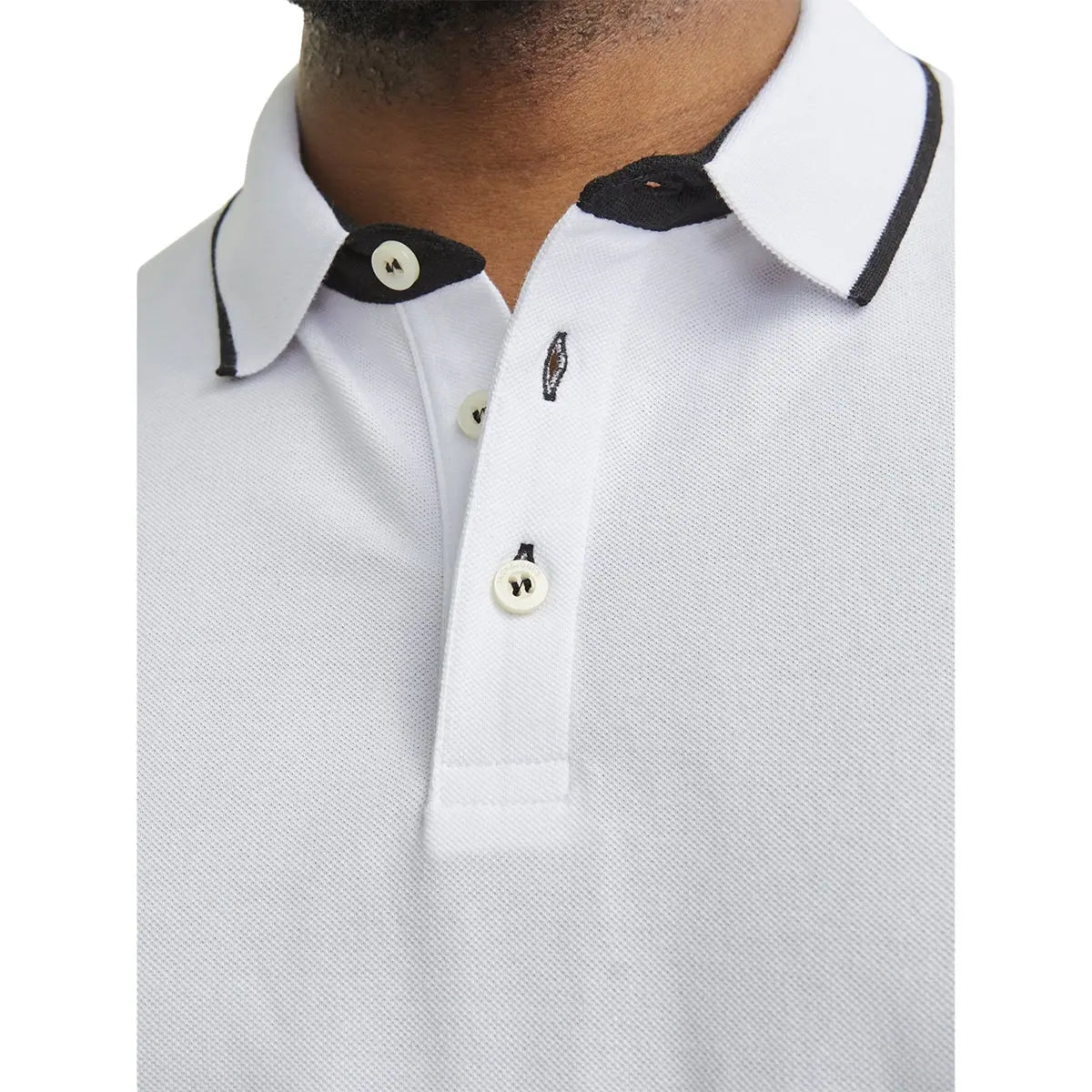 Velké pánské polo tričko s límečkem Jack &amp; Jones 12143859 bílé s černými vsadkami
