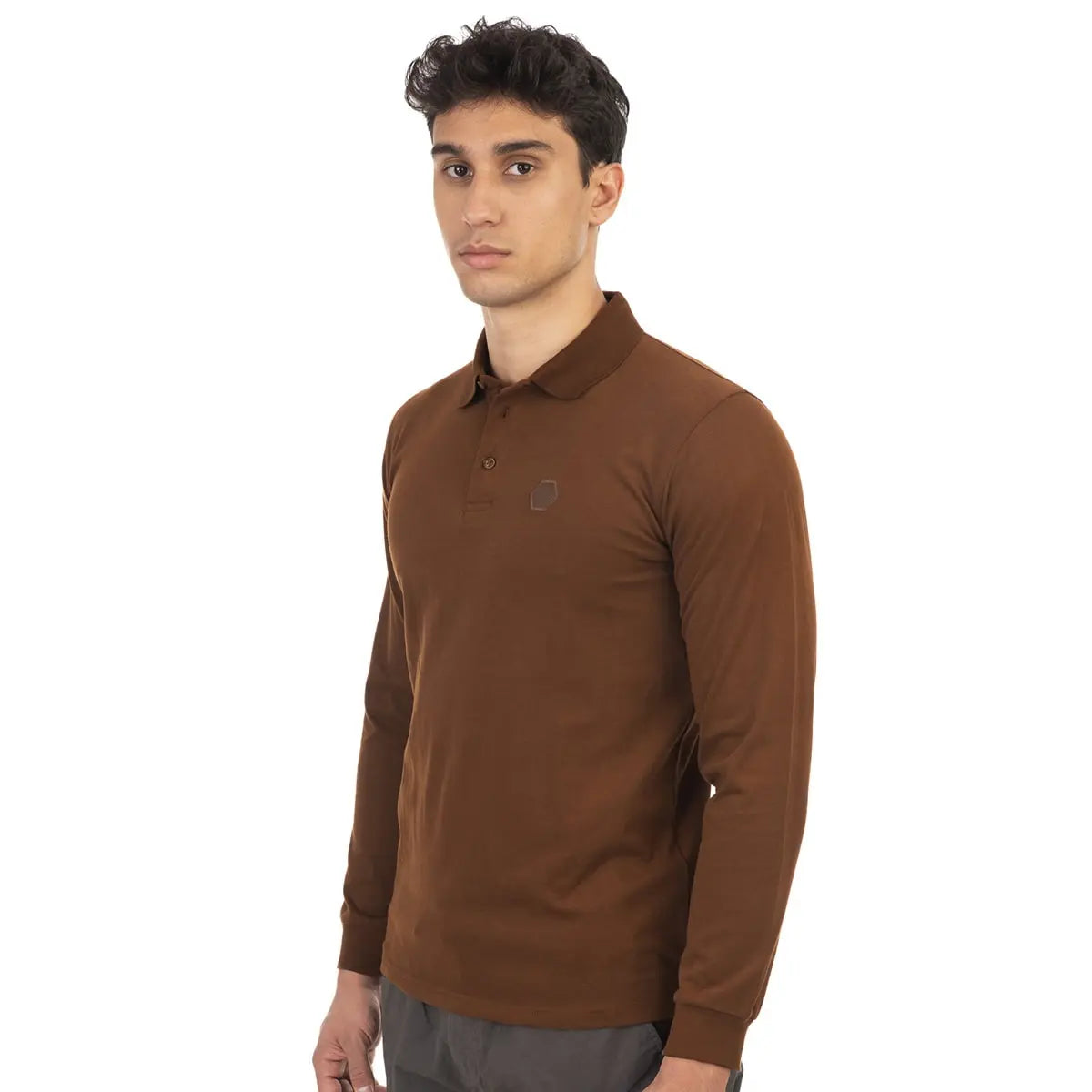 Duża męska koszulka polo z długim rękawem Double Urban Outfitters PS-3003 brązowa