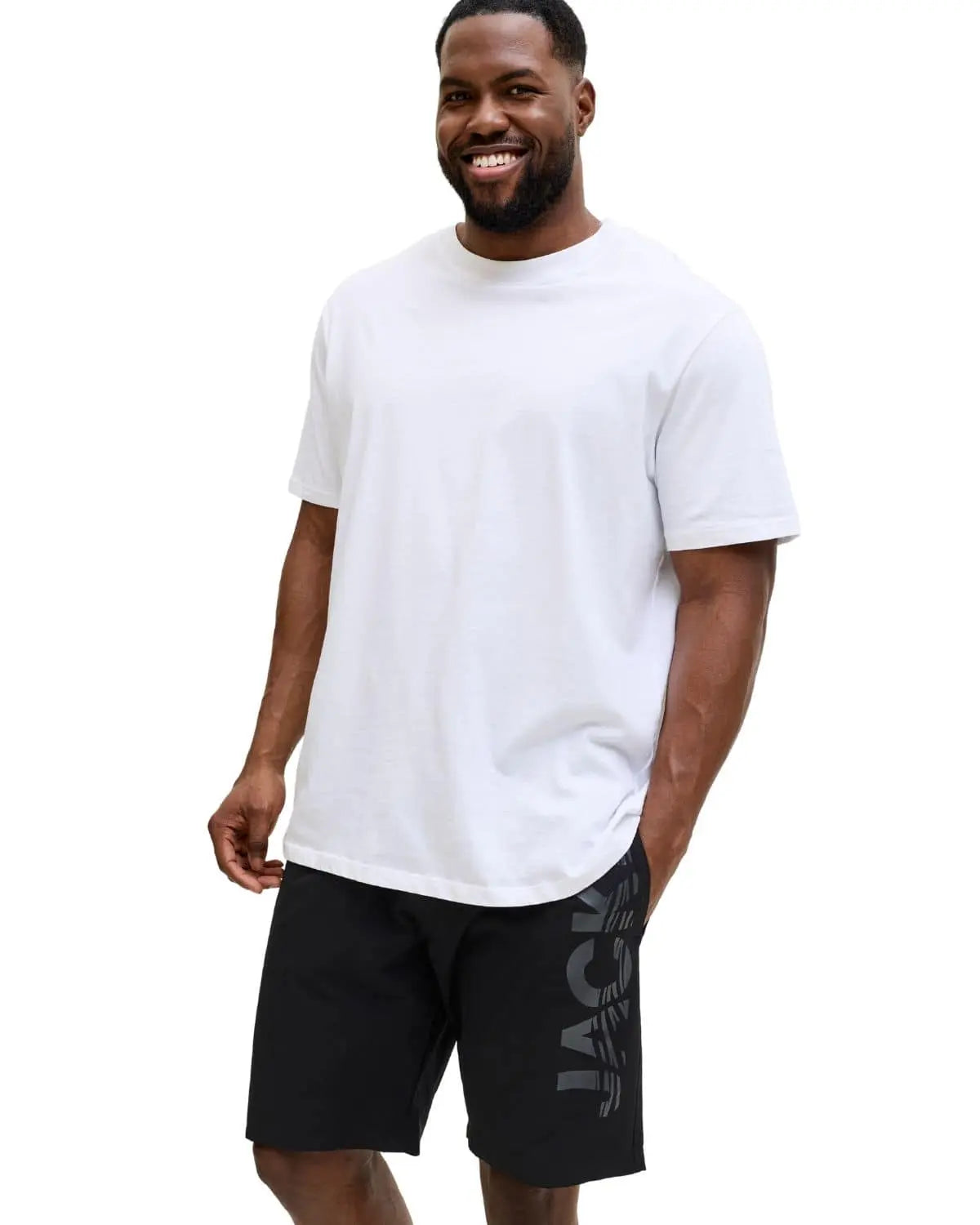 Duże męskie spodenki kąpielowe gładkie z napisem Jack &amp; Jones 12297961 czarne