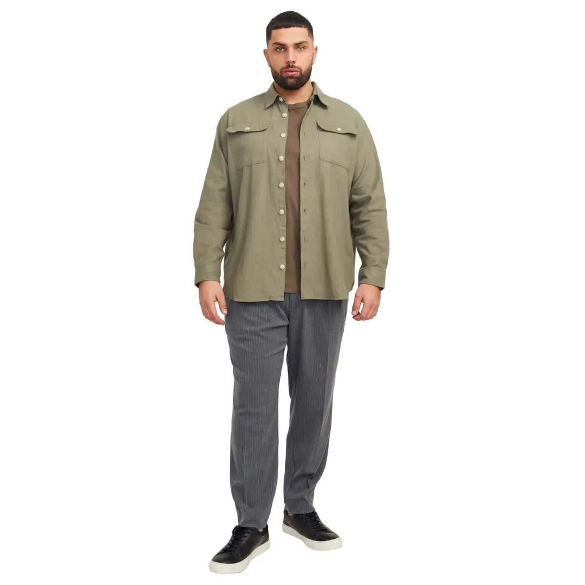 Duże męskie spodnie eleganckie Jack &amp; Jones 12275911 ciemnoszare w paski