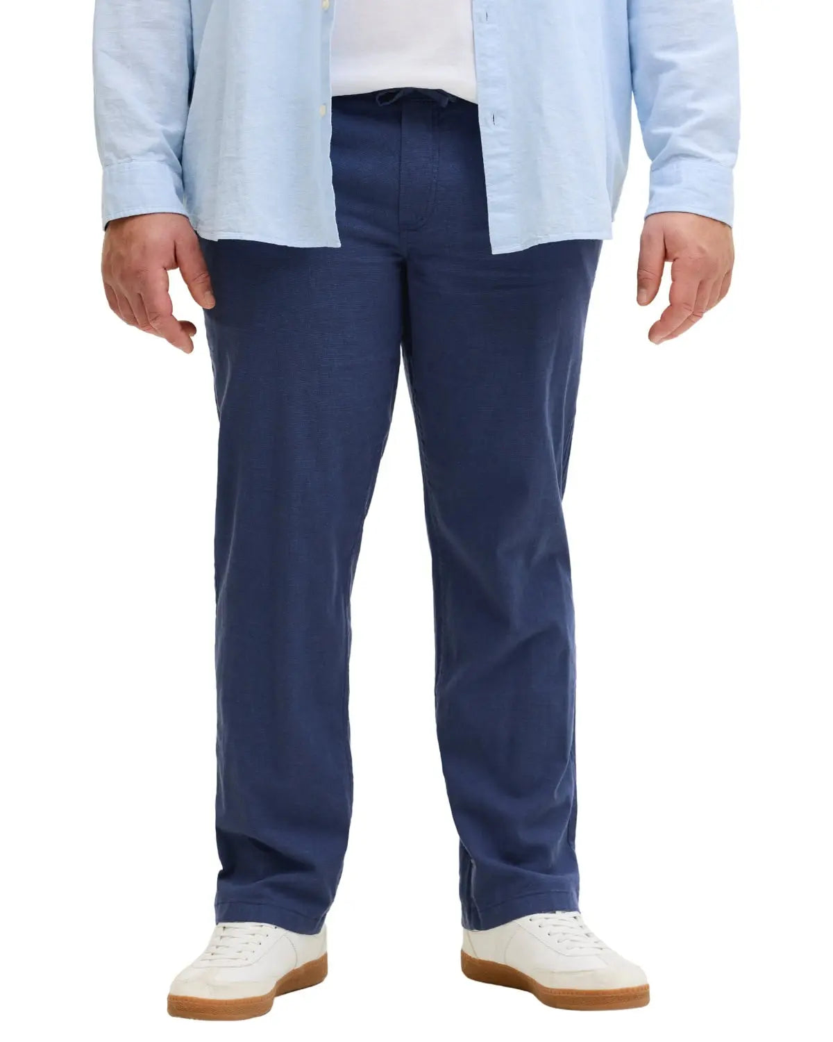 Pánské velké chino kalhoty s lnem Jack &amp; Jones 12294266 tmavě modré