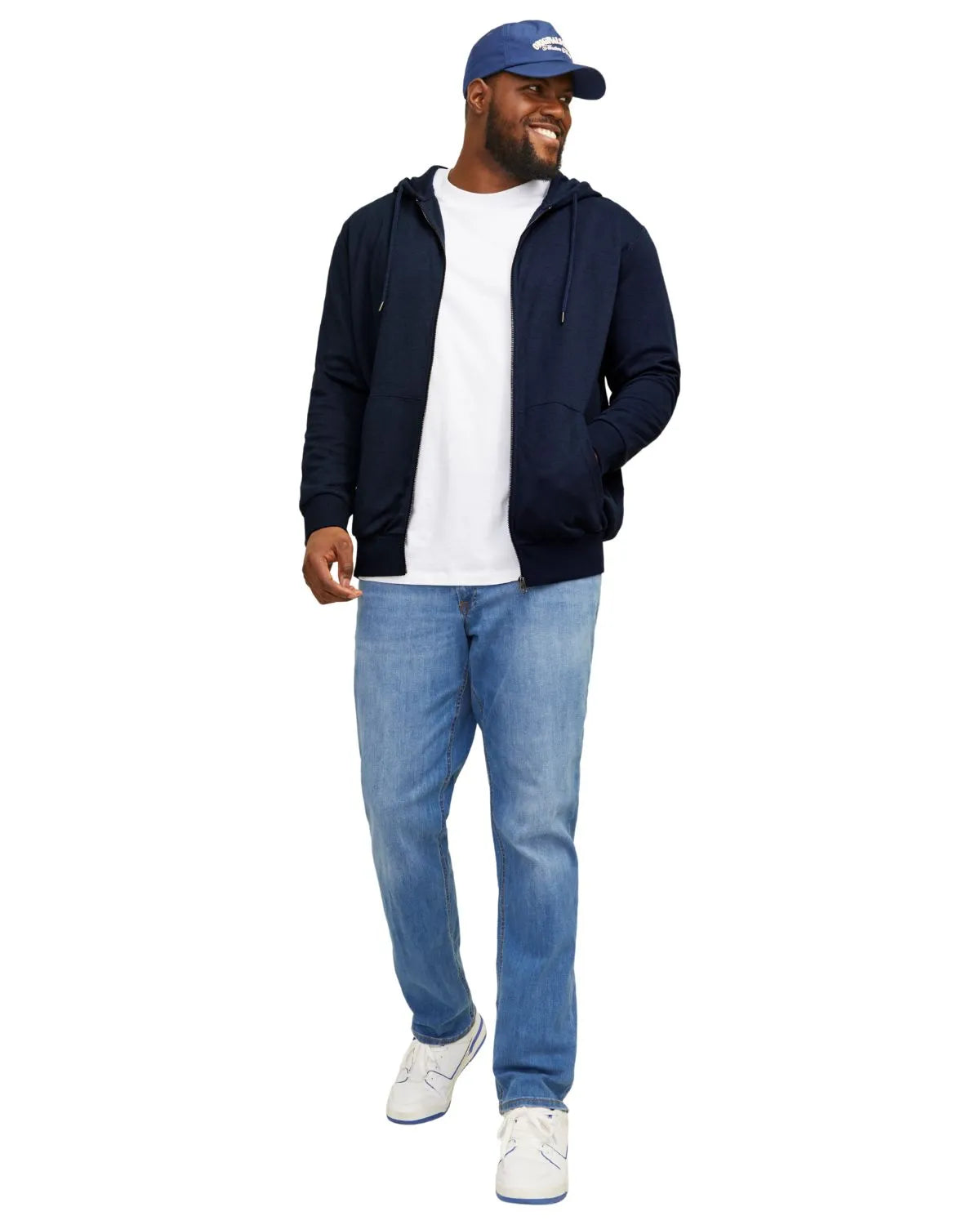 Duża męska gładka bluza rozpinana z kapturem Jack &amp; Jones 12182493 granatowa