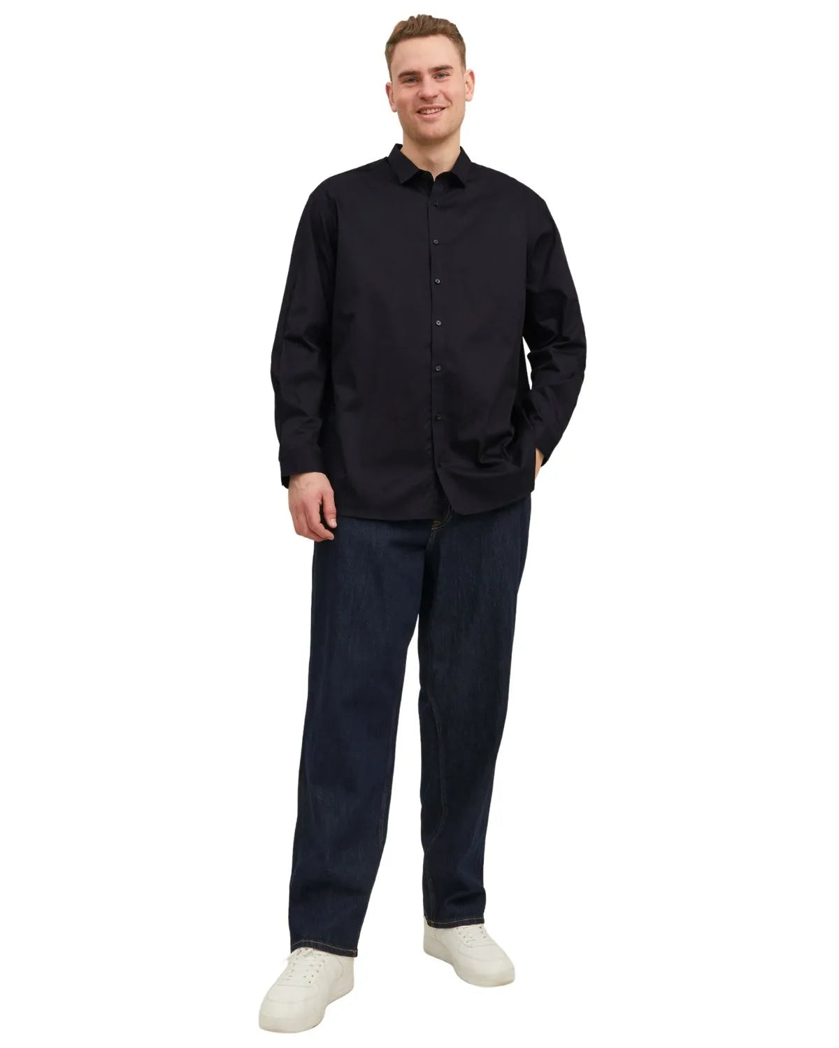 Velká pánská košile s dlouhým rukávem jednobarevná Jack &amp; Jones 12235157 černá