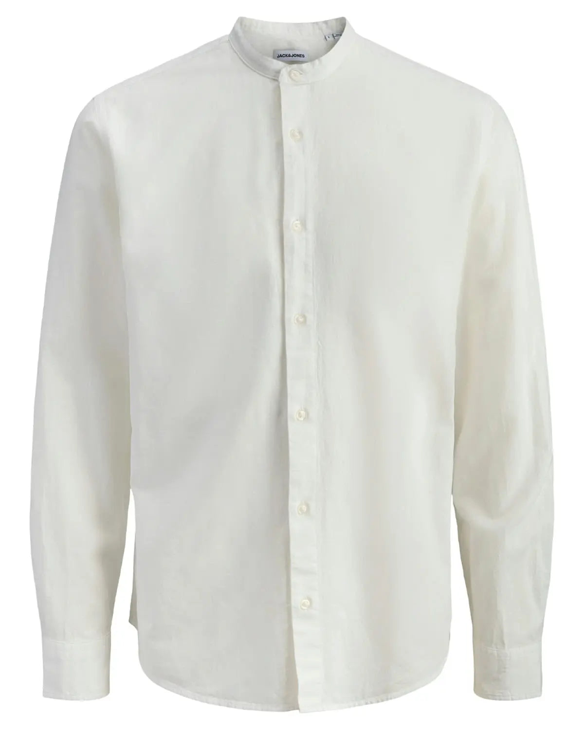 Duża męska koszula gładka lniana z długim rękawem stójka Jack &amp; Jones 12294544 biała