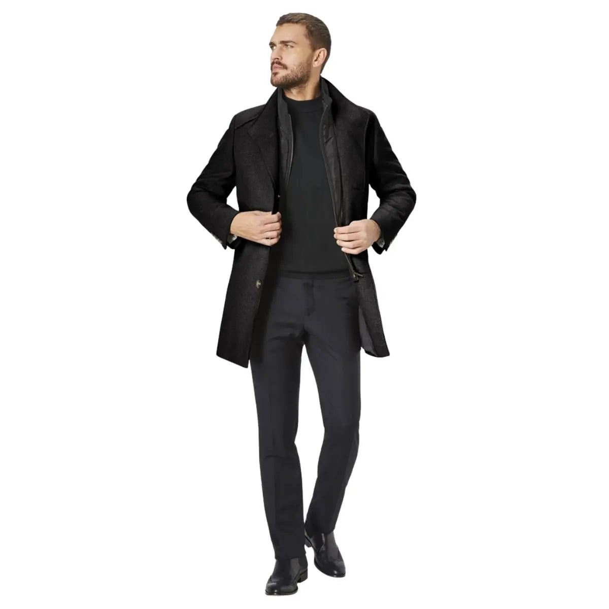 Duży męski elegancki płaszcz na guziki S4 Newton 74299-2529-000-1200 czarny