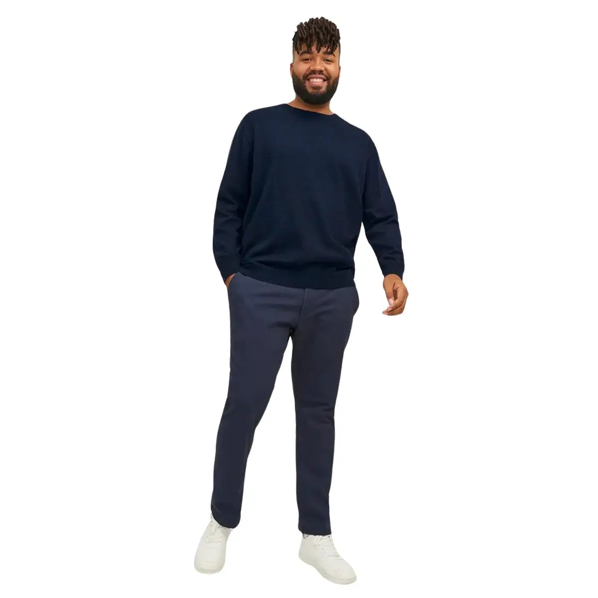 Duży męski sweter gładki wkładany przez głowę Jack &amp; Jones 12250588 granatowy