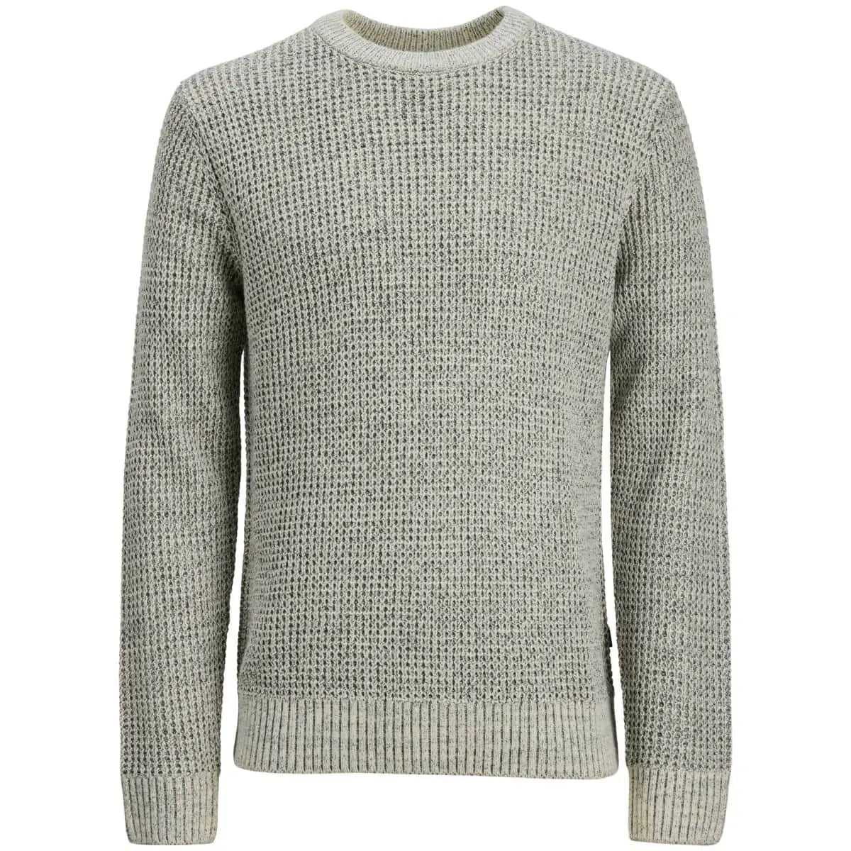 Velký pánský svetr přes hlavu Jack &amp; Jones 12287722 béžovo-šedý s černou nití
