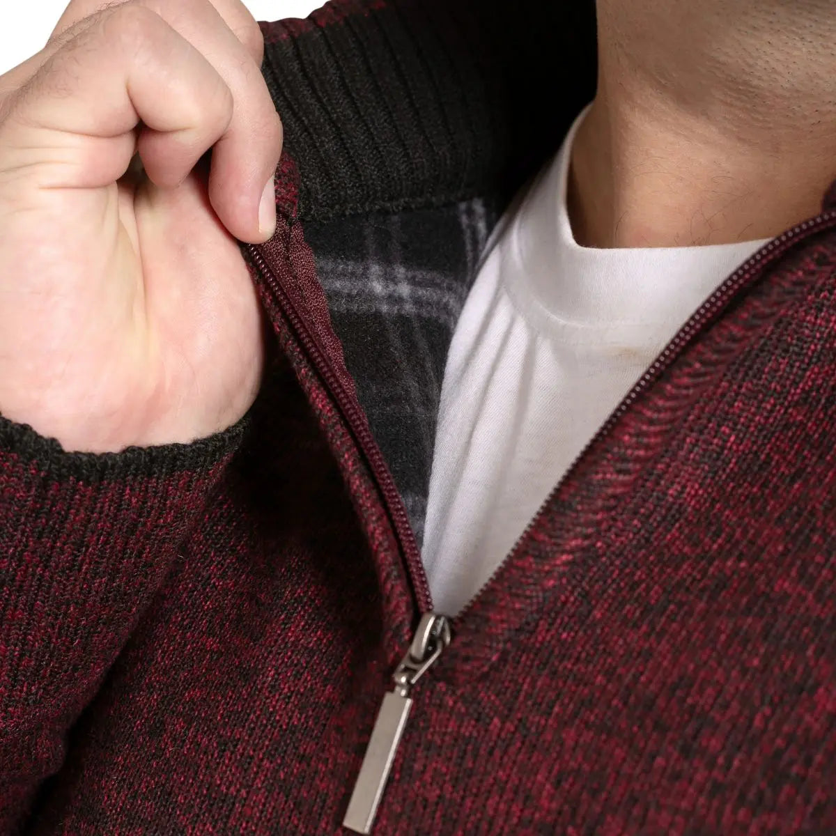 Velký pánský svetr na krátký zip Duke D555 Cramlington bordó