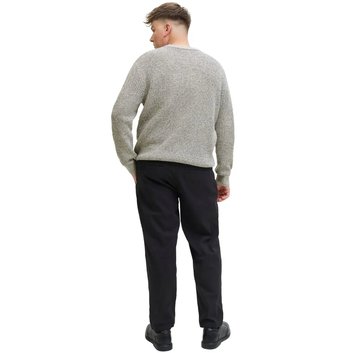 Velký pánský svetr přes hlavu Jack &amp; Jones 12287722 béžovo-šedý s černou nití