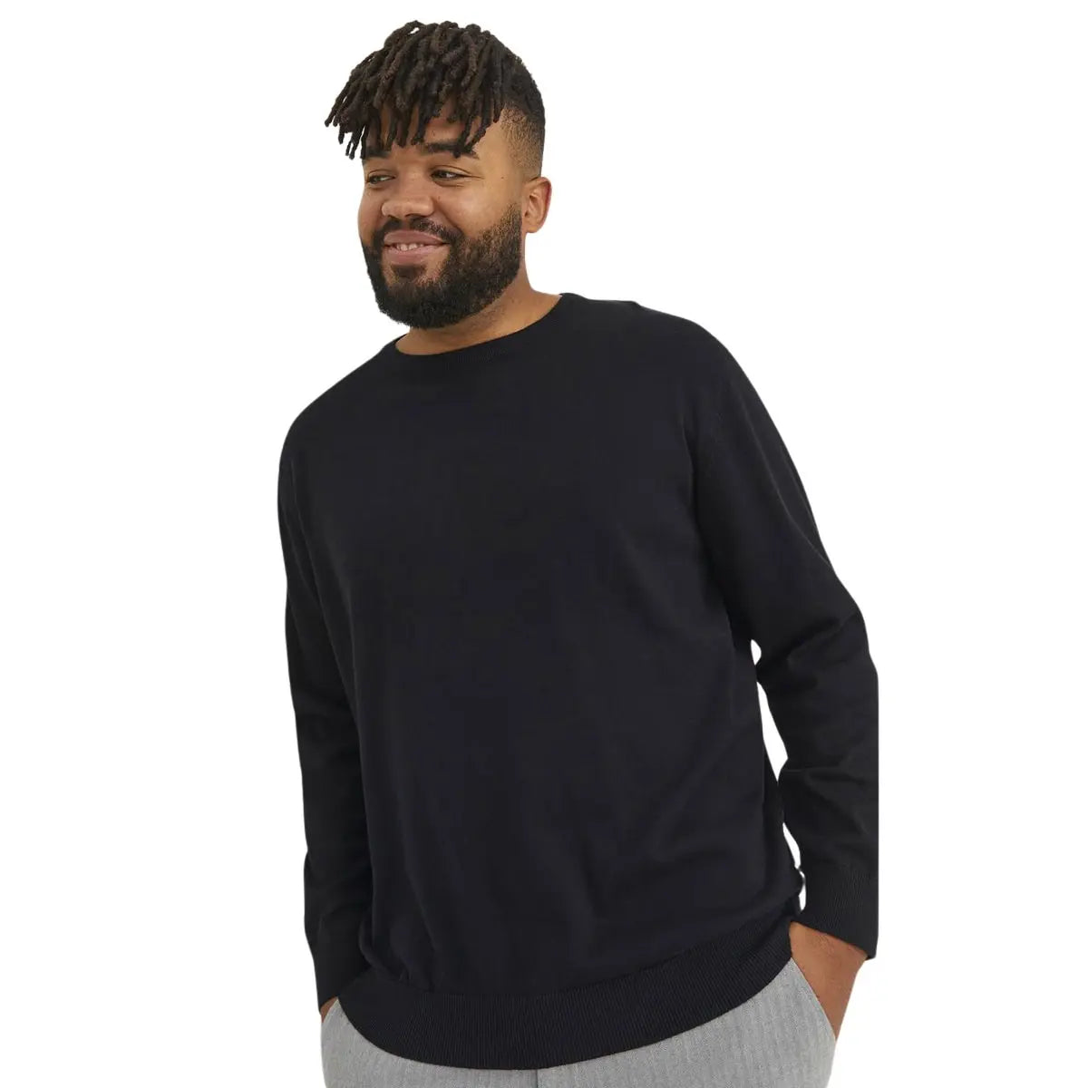 Duży męski sweter gładki wkładany przez głowę Jack &amp; Jones 12250588 czarny