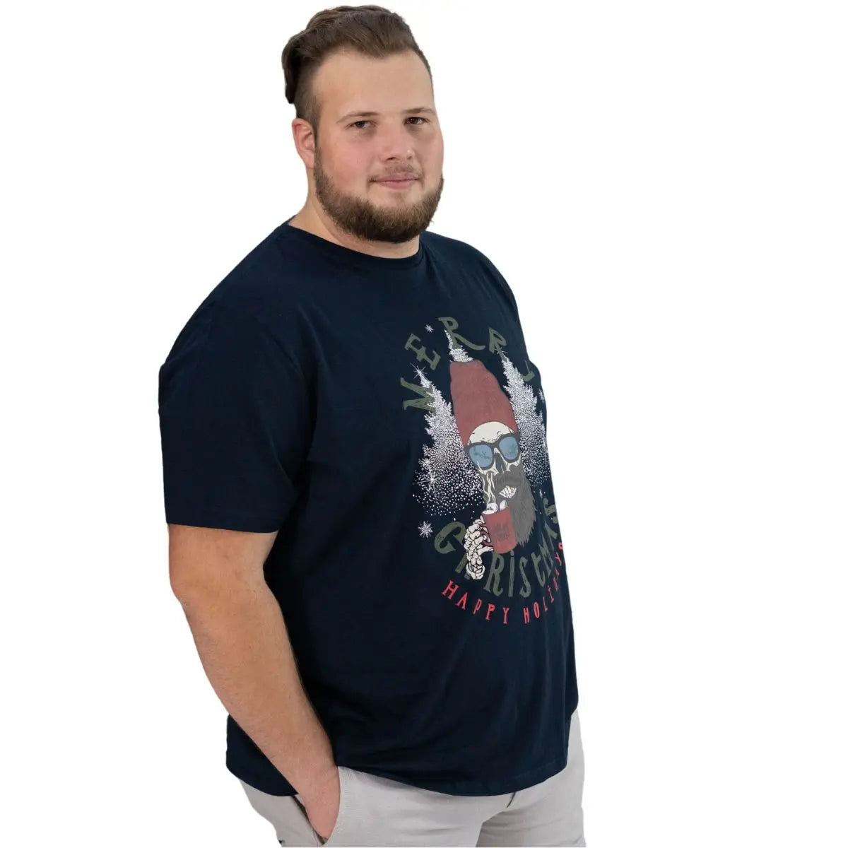 Velké pánské vánoční tričko s potiskem Jack &amp; Jones 12285536 tmavě modré