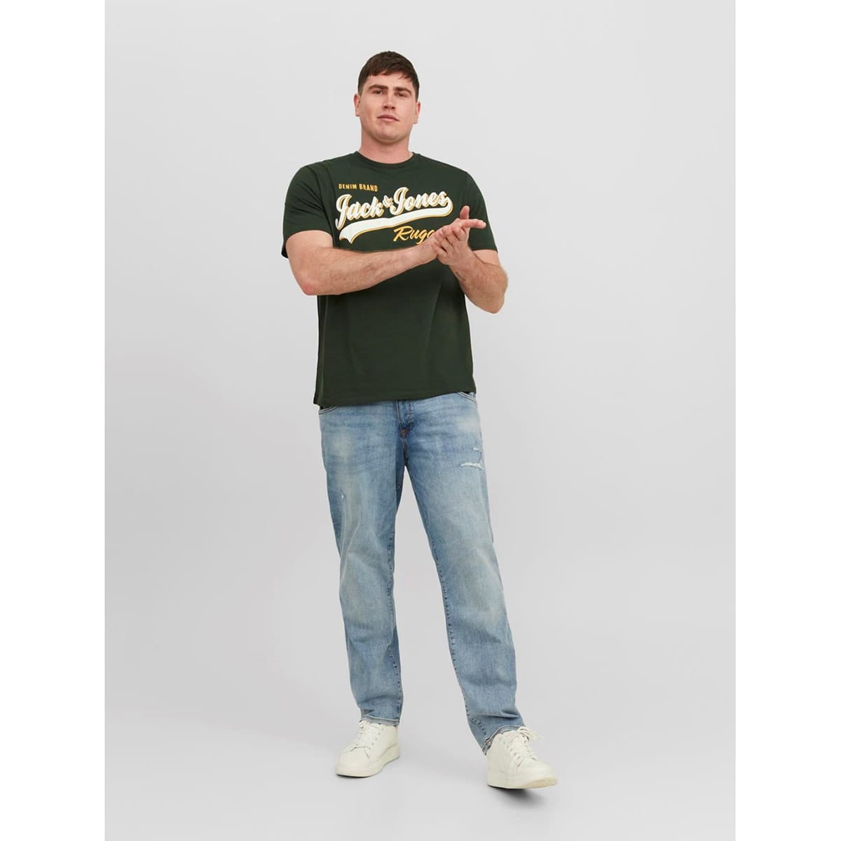Duża męska koszulka z nadrukiem t-shirt Jack &amp; Jones 12243611 ciemnozielony