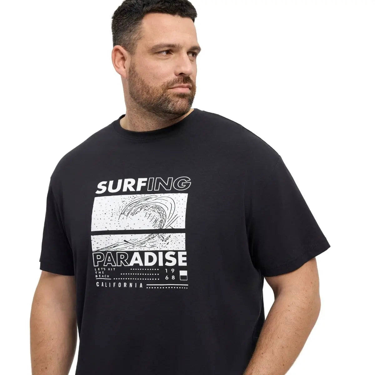 Duży męski t-shirt z wakacyjnym nadrukiem koszulka z krótkim rękawem North Latitude 51322-0099 czarna