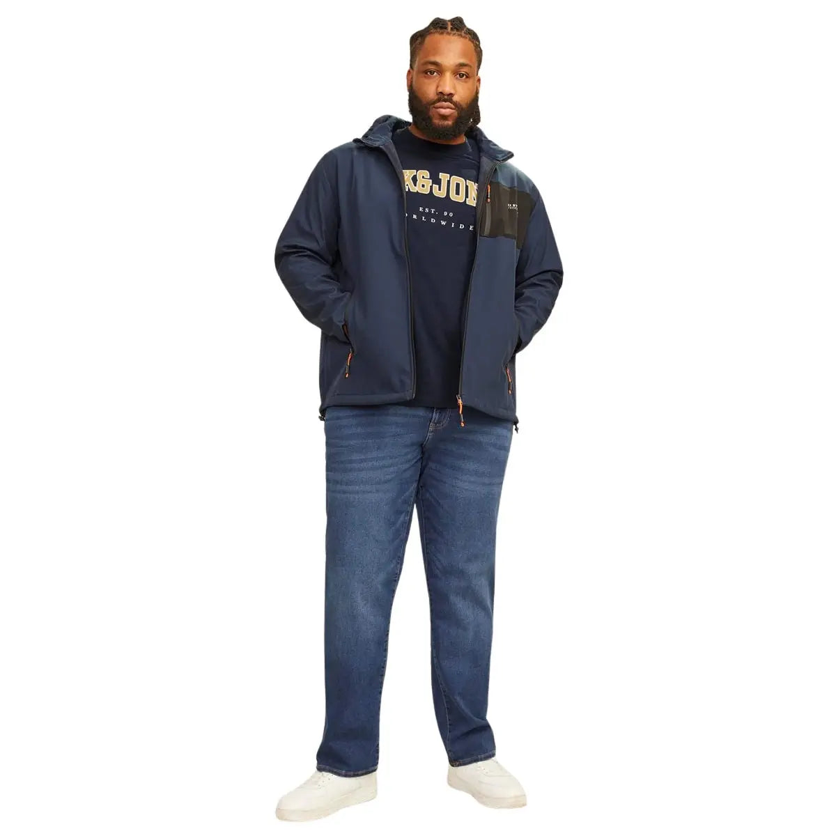 Velké pánské bavlněné tričko s nápisy Jack &amp; Jones 12258871 tmavě modré