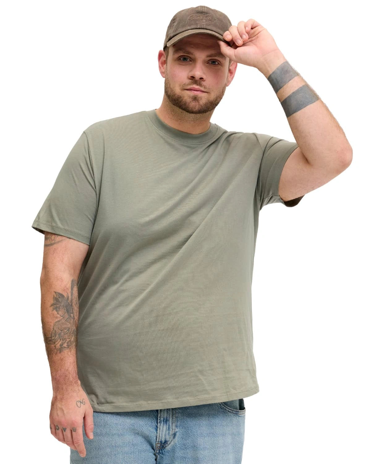 Pánské velké hladké tričko Jack &amp; Jones s krátkým rukávem 12250623 khaki