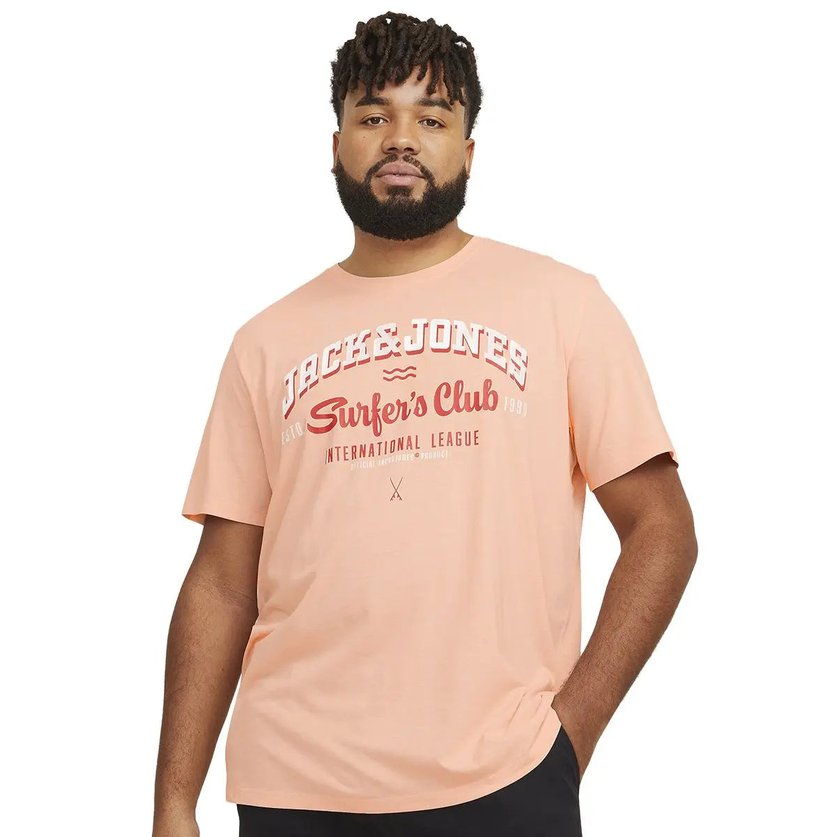 Duża męska koszulka z nadrukiem t-shirt Jack &amp; Jones 12258870 brzoskwiniowy